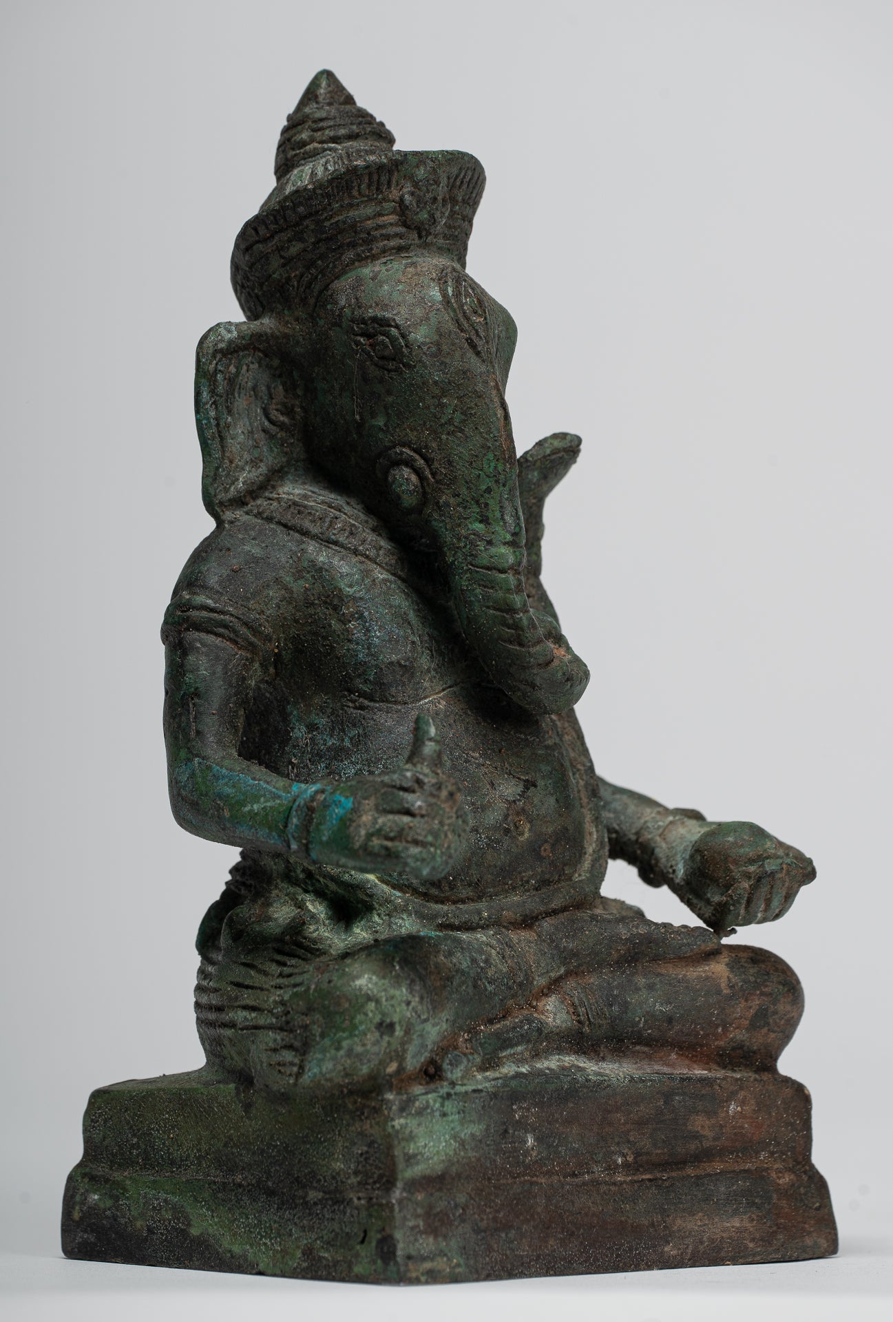 Ganesha Statue - Antique Thai Style Bronze Seated Ganesha Statue - 15cm/6"