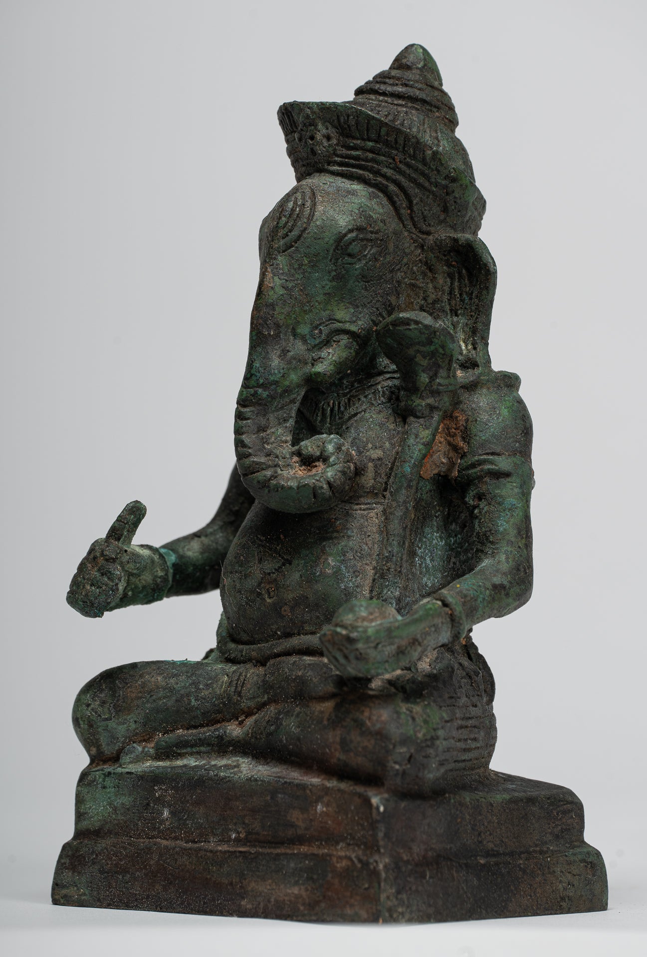 Ganesha Statue - Antique Thai Style Bronze Seated Ganesha Statue - 15cm/6"