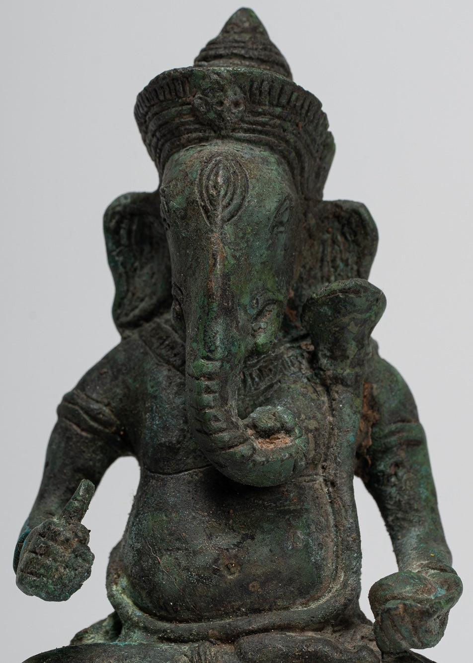 Ganesha Statue - Antique Thai Style Bronze Seated Ganesha Statue - 15cm/6"