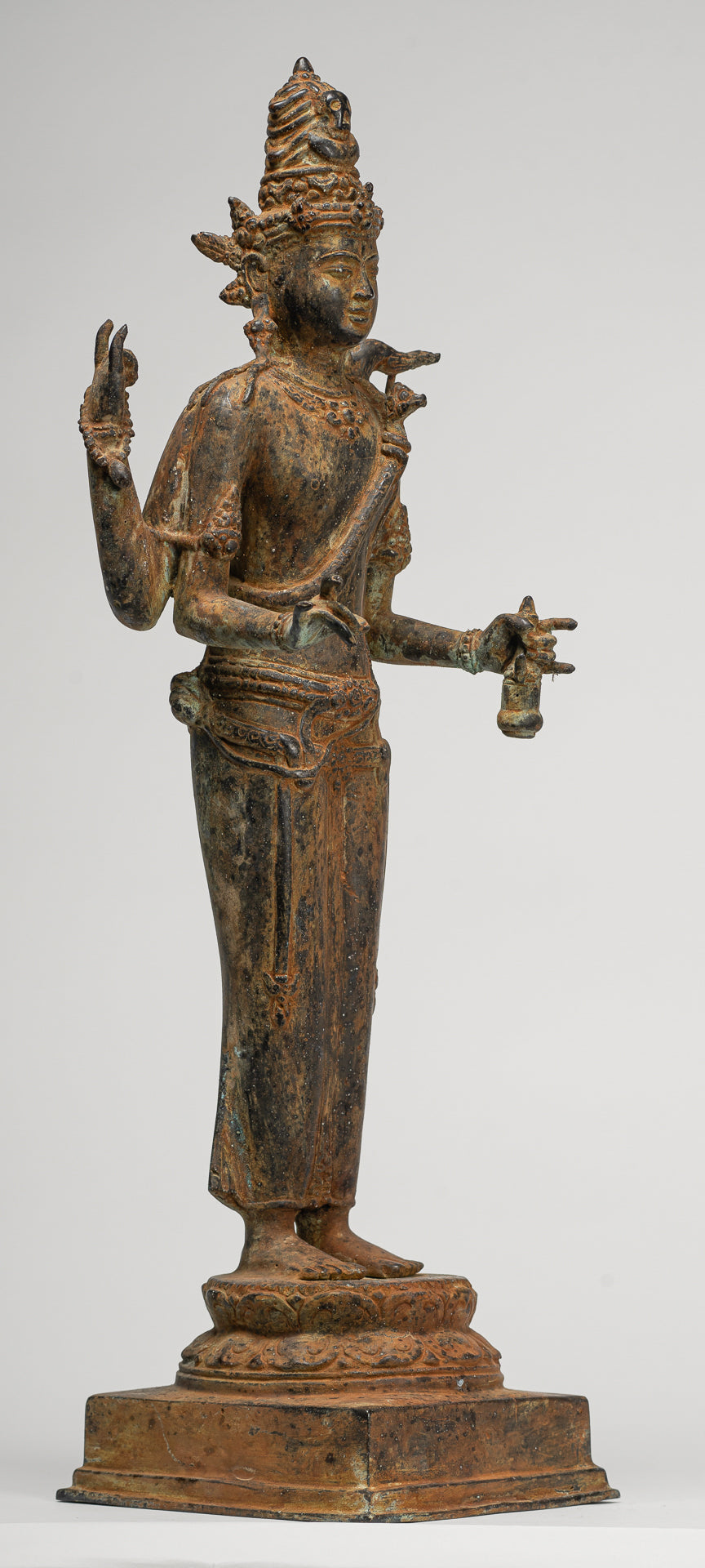 Shiva Statue - Antique Indonesian Style Bronze Javanese Standing 4-Arm Shiva Statue - 52cm/21"