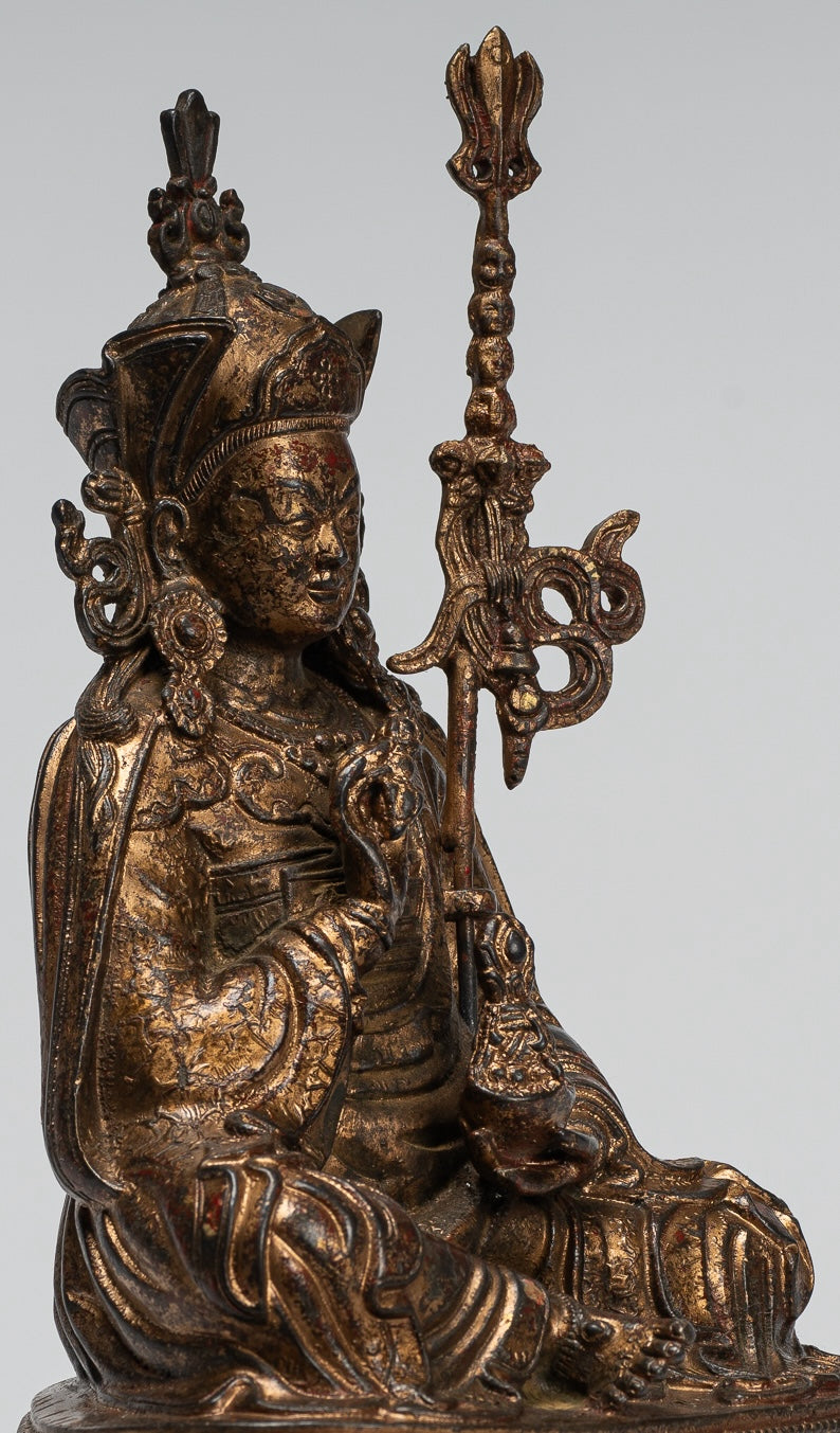 Padmasambhava Statue - Antique Tibetan Style Bronze Seated Padmasambhava Second Buddha Statue - 21cm/8"