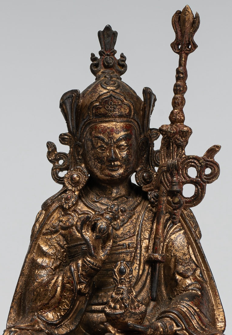 Padmasambhava Statue - Antique Tibetan Style Bronze Seated Padmasambhava Second Buddha Statue - 21cm/8"