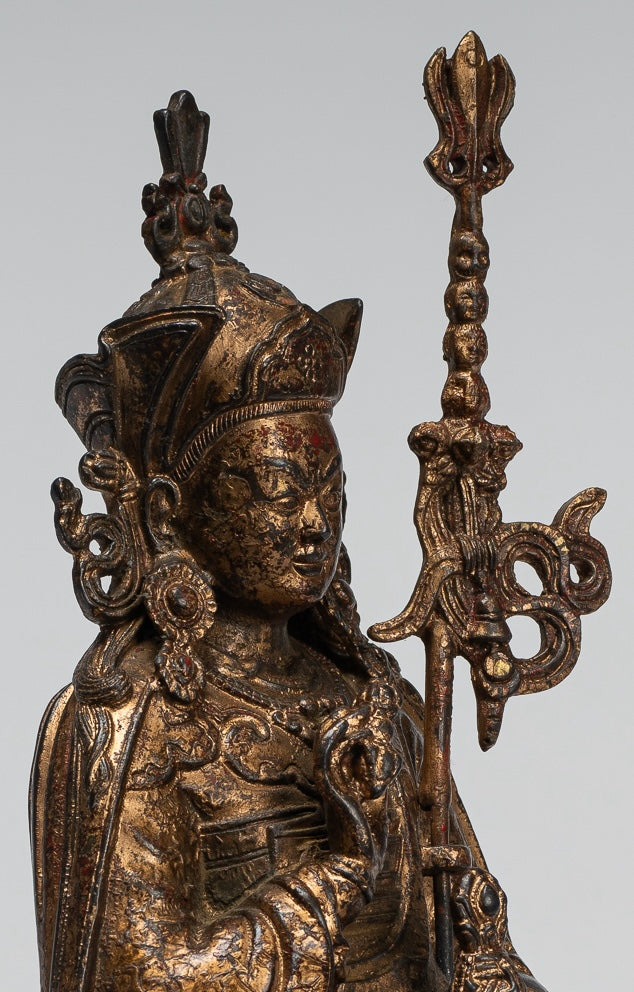 Padmasambhava Statue - Antique Tibetan Style Bronze Seated Padmasambhava Second Buddha Statue - 21cm/8"