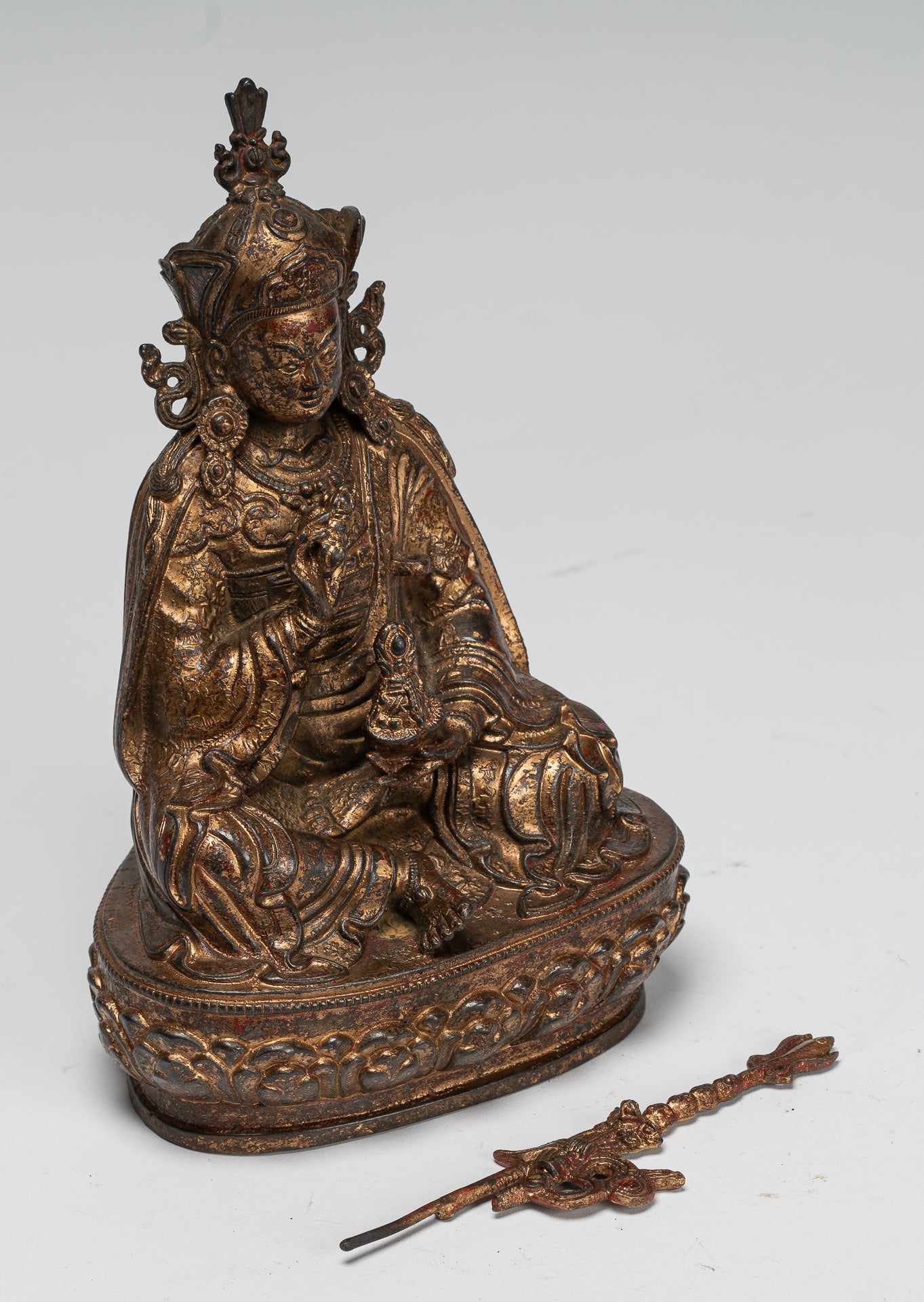Padmasambhava Statue - Antique Tibetan Style Bronze Seated Padmasambhava Second Buddha Statue - 21cm/8"