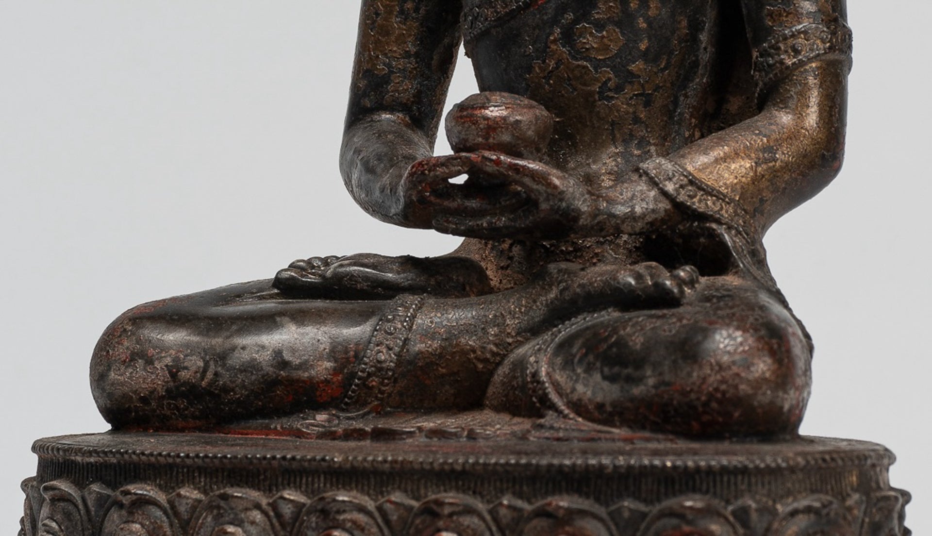 Buddha Statue - Antique Tibet Style Bronze Seated Amitabha Meditation Buddha Statue - 26cm/10"