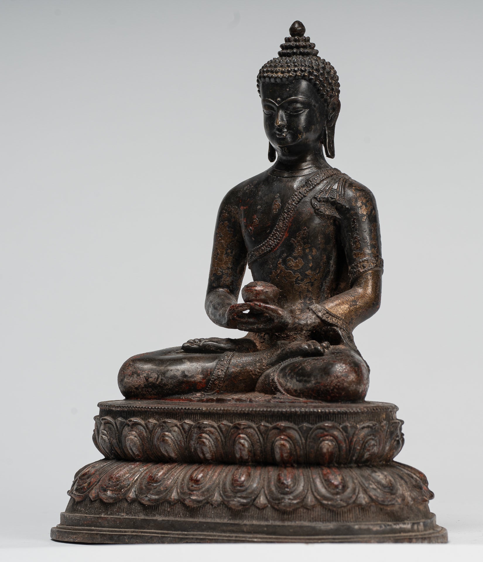 Buddha Statue - Antique Tibet Style Bronze Seated Amitabha Meditation Buddha Statue - 26cm/10"