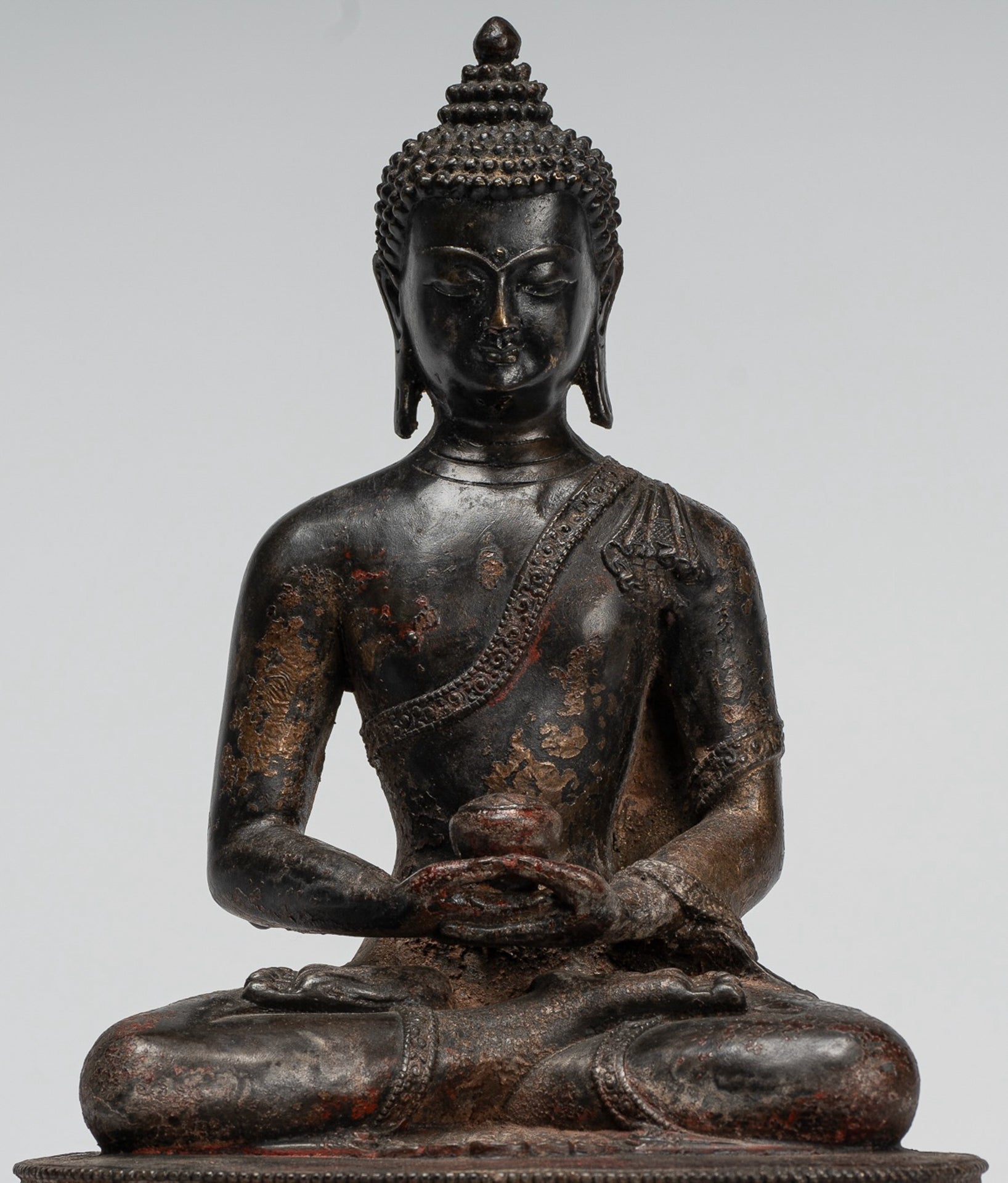 Buddha Statue - Antique Tibet Style Bronze Seated Amitabha Meditation Buddha Statue - 26cm/10"