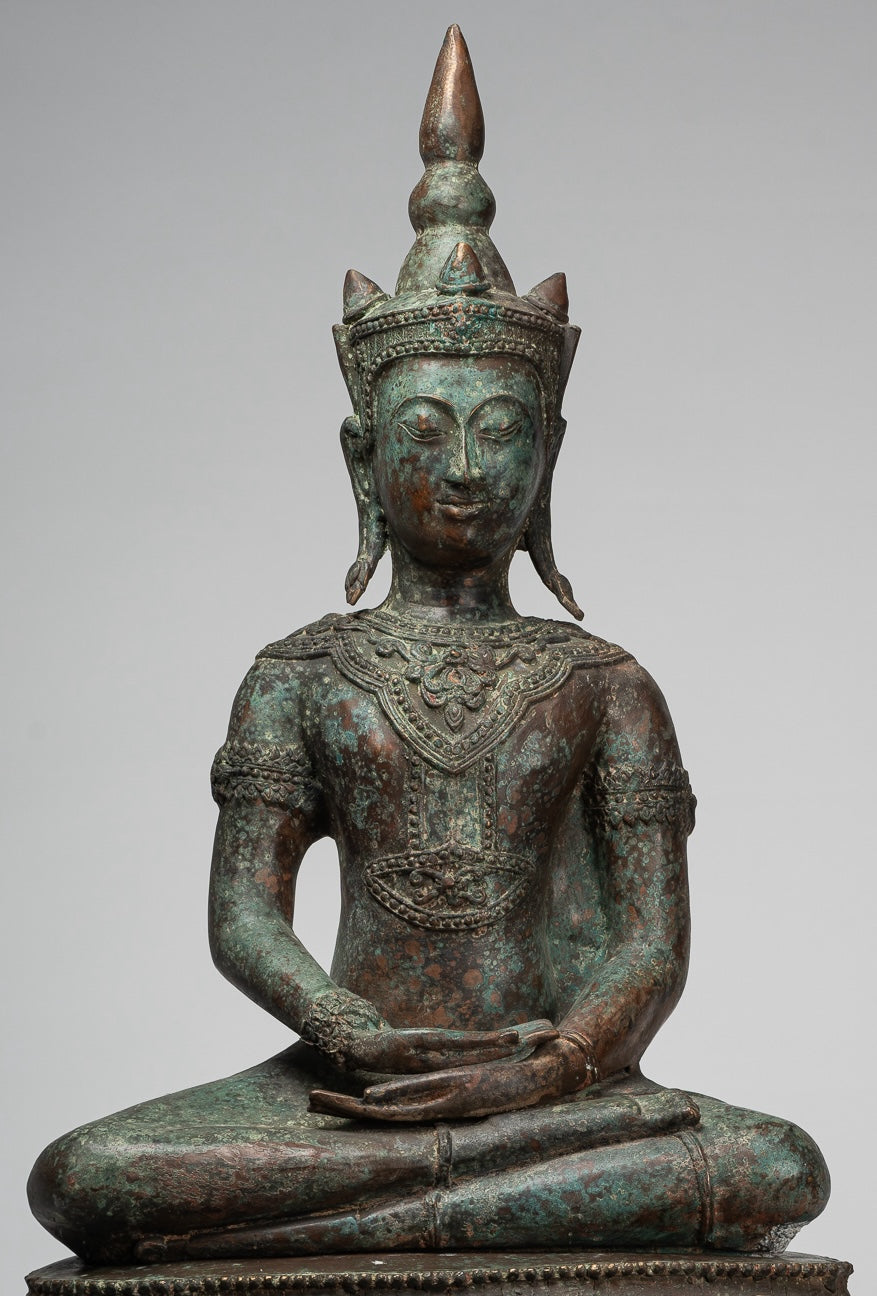 Antique Thai Style Seated Bronze Royal Ayutthaya Meditation Buddha Statue - 90cm/36"