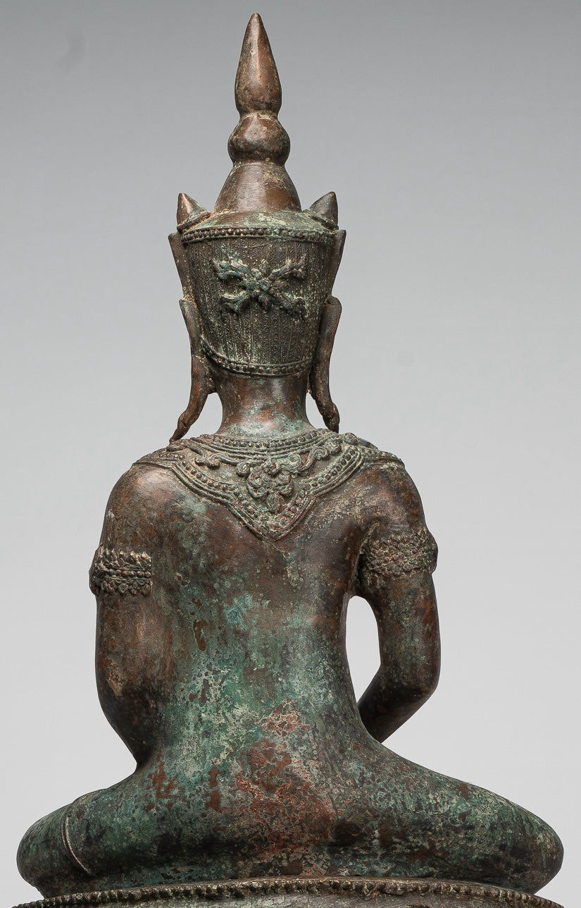 Antique Thai Style Seated Bronze Royal Ayutthaya Meditation Buddha Statue - 90cm/36"