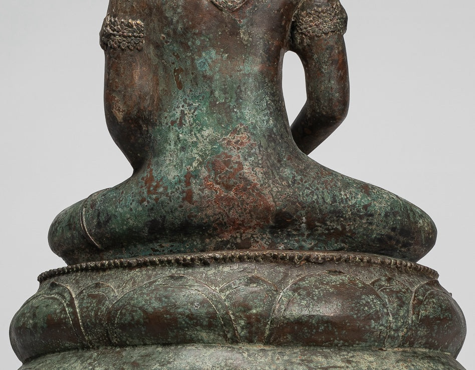 Antique Thai Style Seated Bronze Royal Ayutthaya Meditation Buddha Statue - 90cm/36"