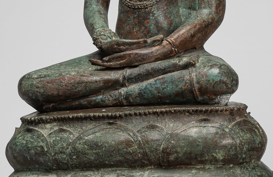 Antique Thai Style Seated Bronze Royal Ayutthaya Meditation Buddha Statue - 90cm/36"