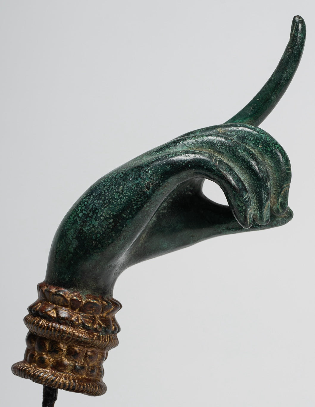 Mounted Antique Khmer Style Bronze Apsara Suchi Mudra Hand - 30cm/12"