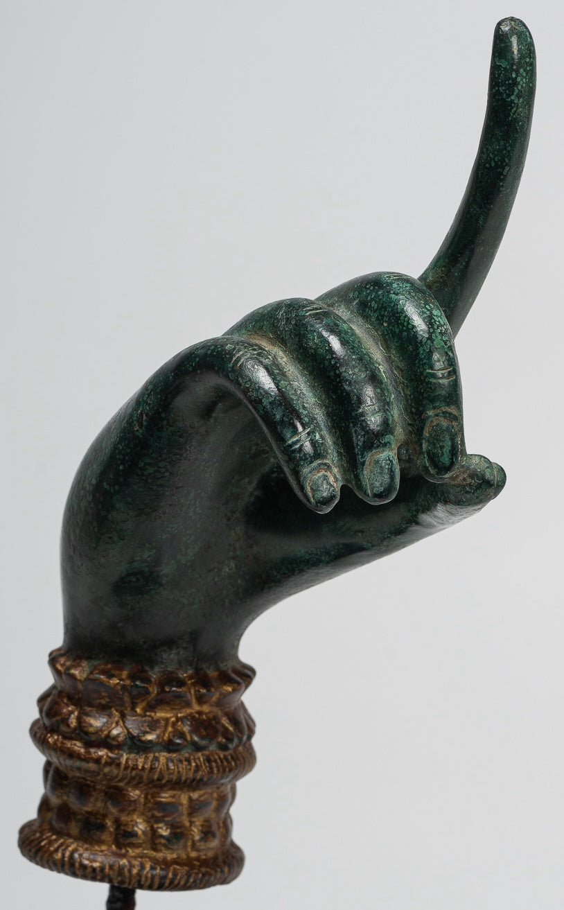 Mounted Antique Khmer Style Bronze Apsara Suchi Mudra Hand - 30cm/12"
