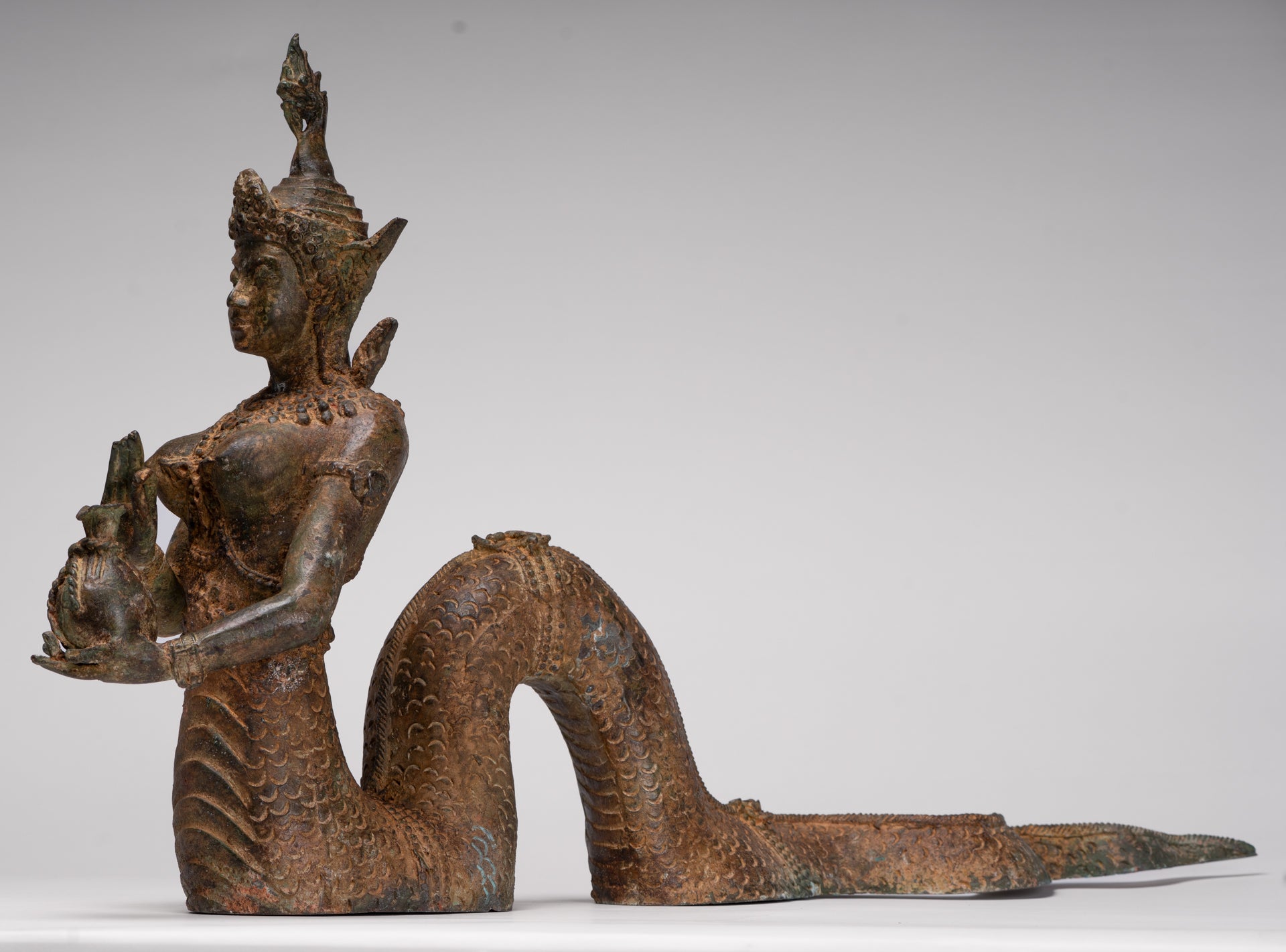 Naga Statue - Antique Thai Style Bronze Female Deity with Naga Tail Statue - 41cm/16"
