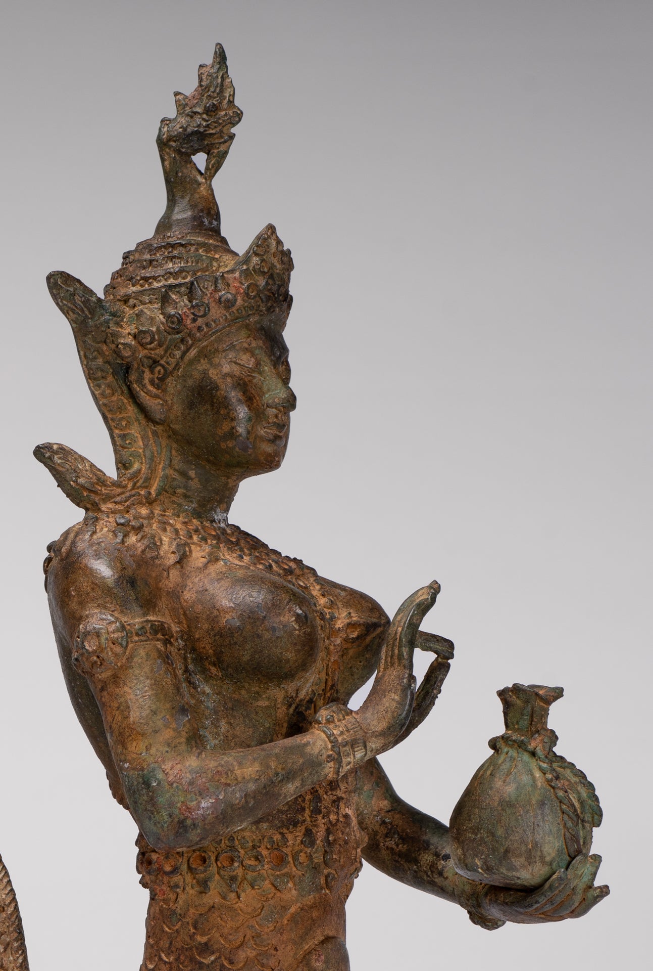 Naga Statue - Antique Thai Style Bronze Female Deity with Naga Tail Statue - 41cm/16"