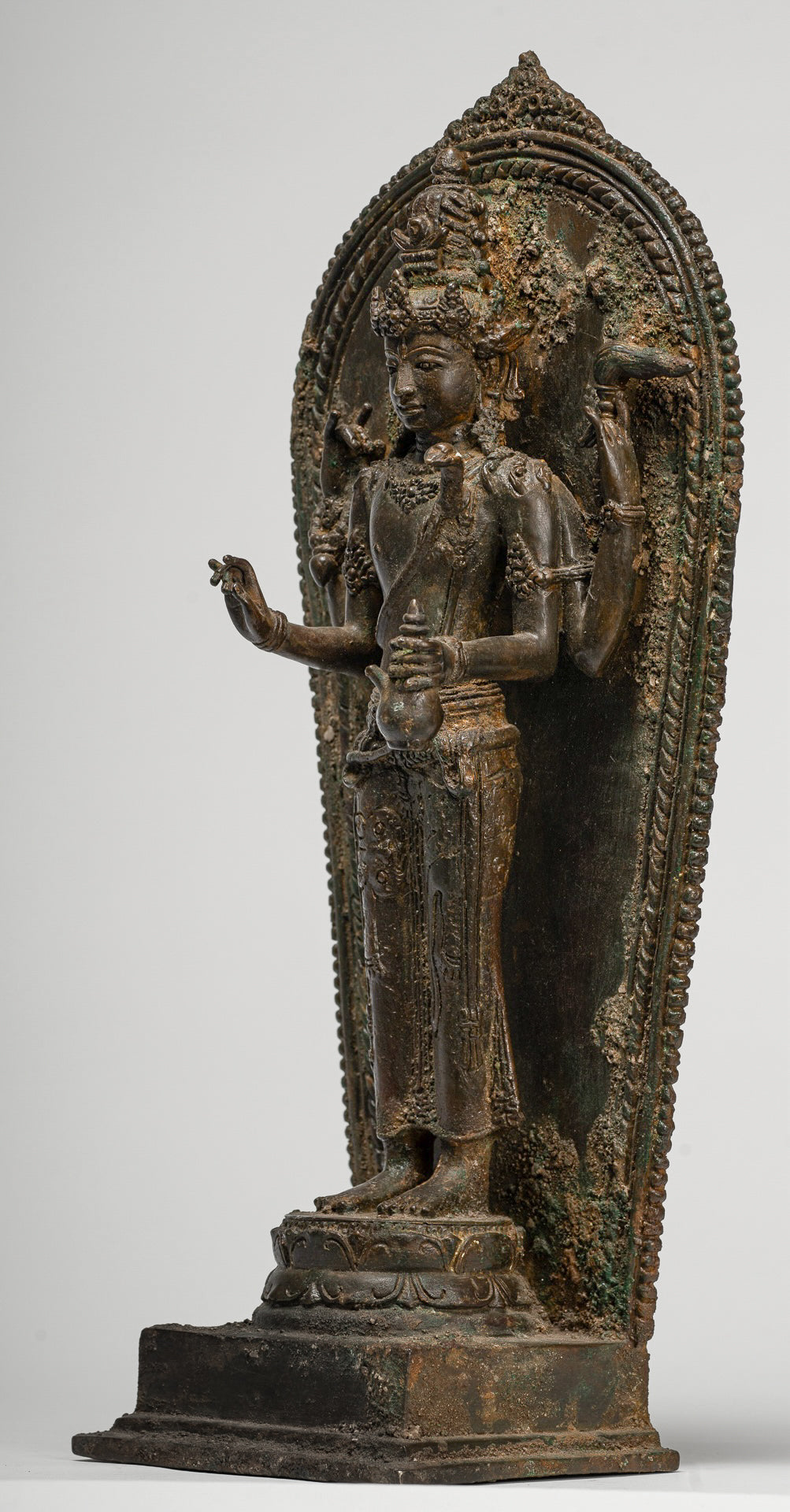 Shiva Statue - Antique Indonesian Style Bronze Javanese Standing 4-Arm Shiva Statue - 37cm/15"