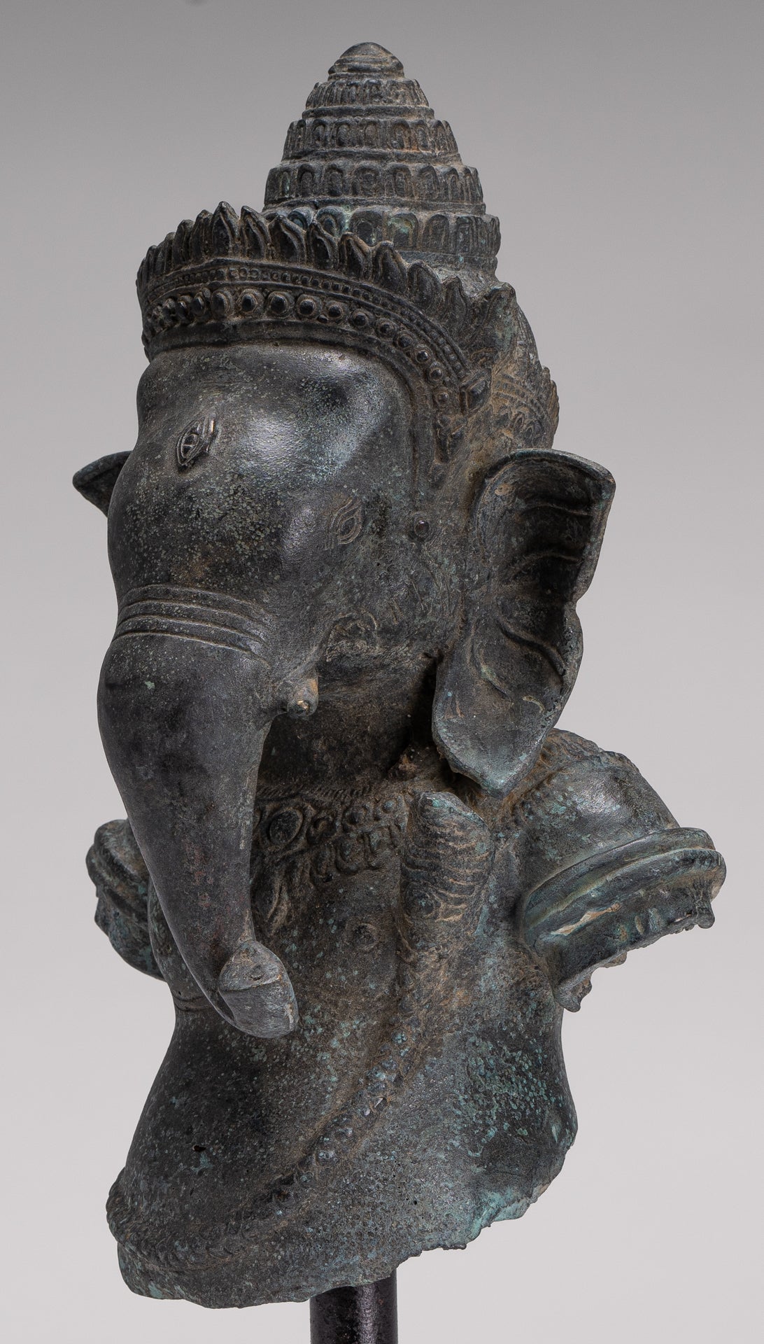 Elephant - Antique Khmer Style Mounted Bronze Bayon Style Elephant Statue - 37cm/15" Tall