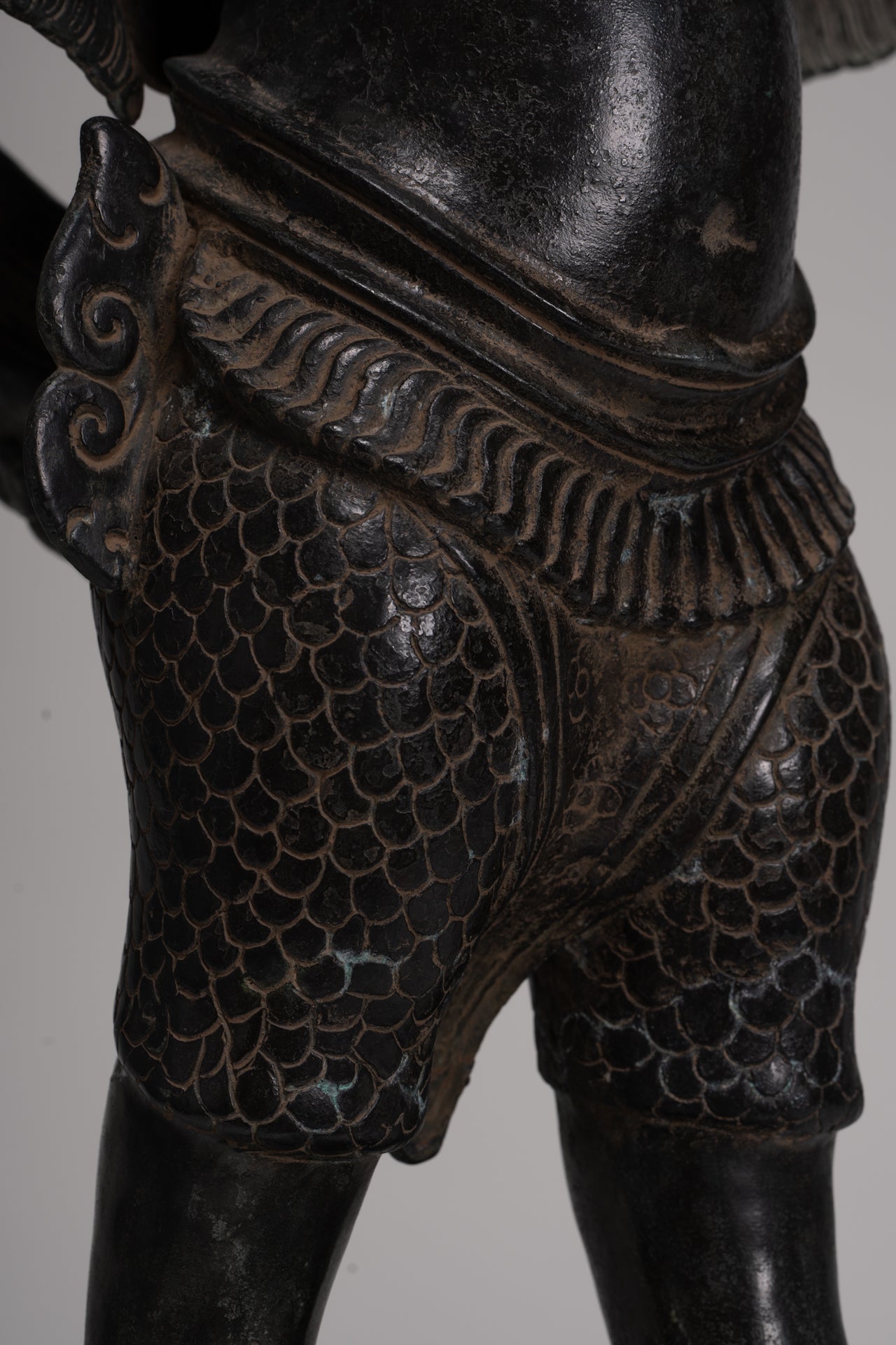 Antique Banteay Srei Style Seated Bronze Khmer Vishnu Garuda Statue - 71cm/28"