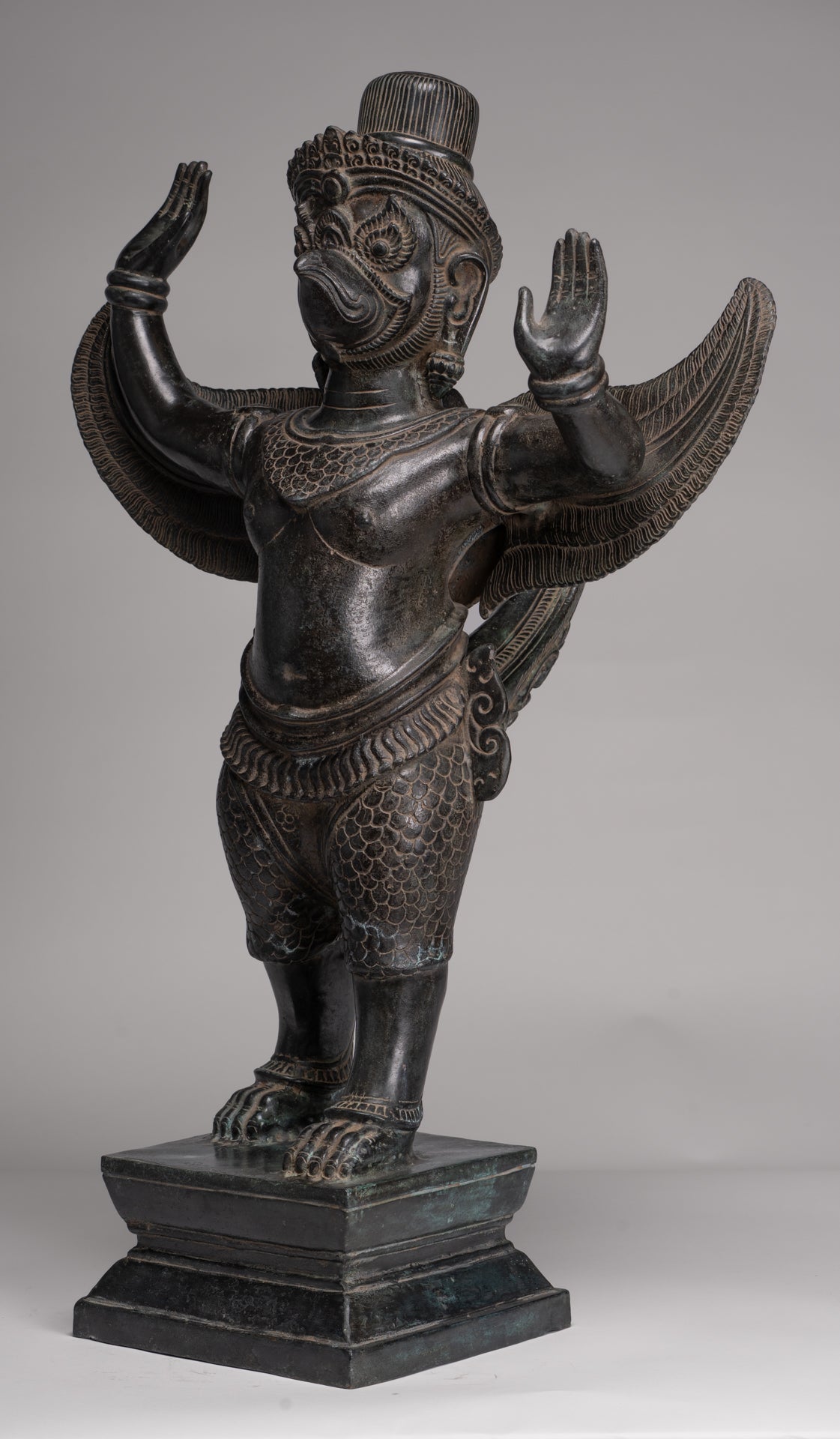 Antique Banteay Srei Style Seated Bronze Khmer Vishnu Garuda Statue - 71cm/28"