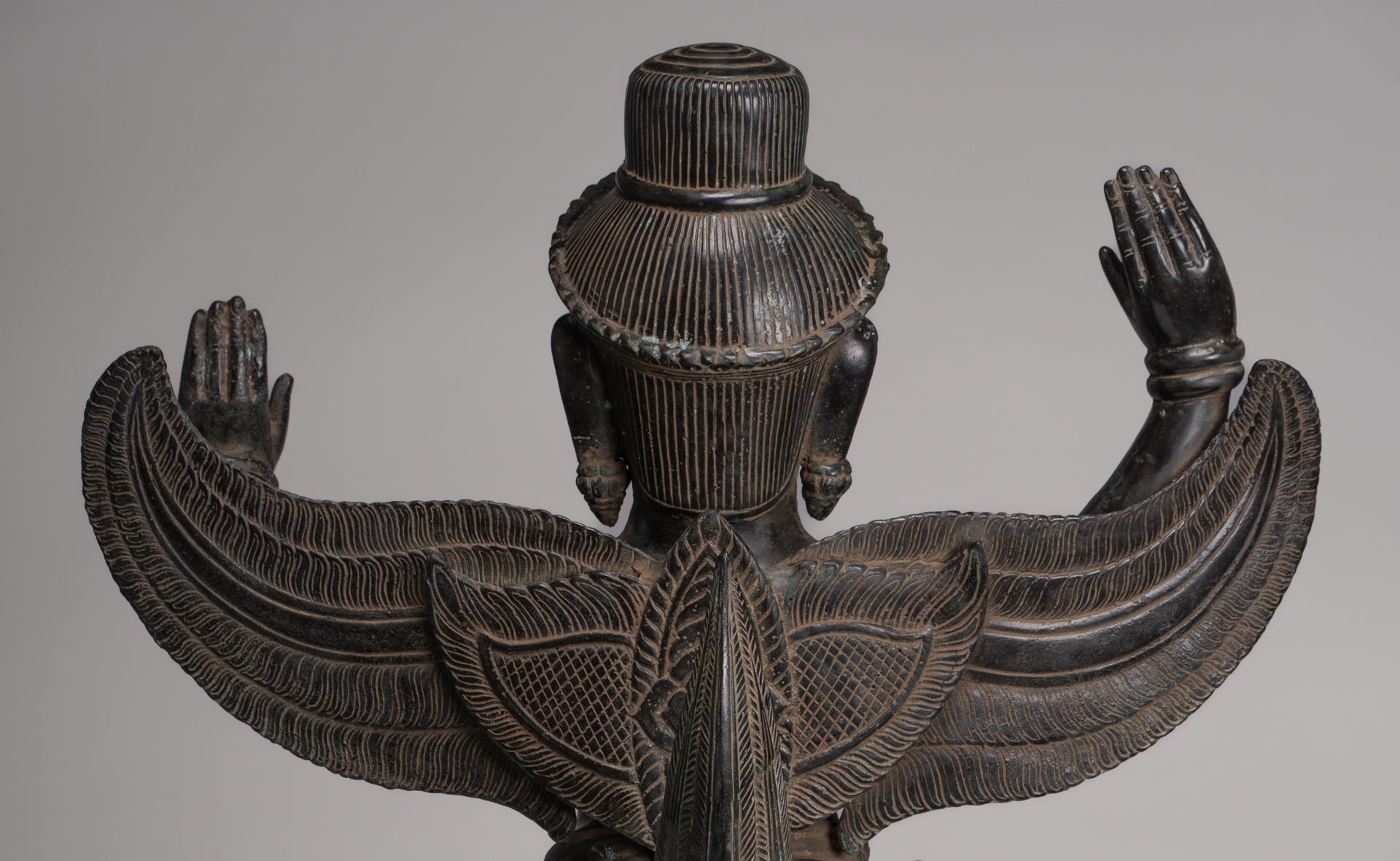 Antique Banteay Srei Style Seated Bronze Khmer Vishnu Garuda Statue - 71cm/28"