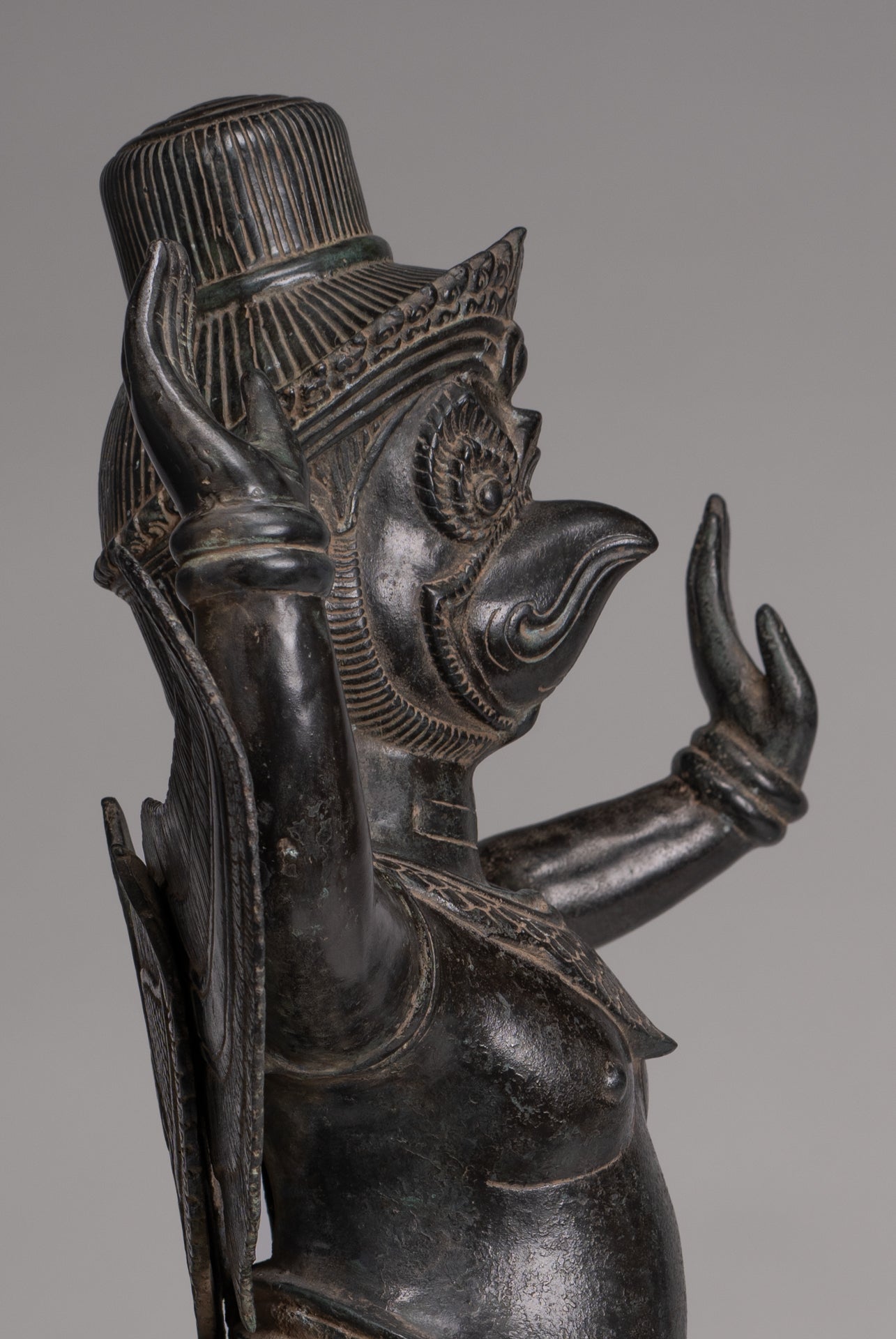 Antique Banteay Srei Style Seated Bronze Khmer Vishnu Garuda Statue - 71cm/28"