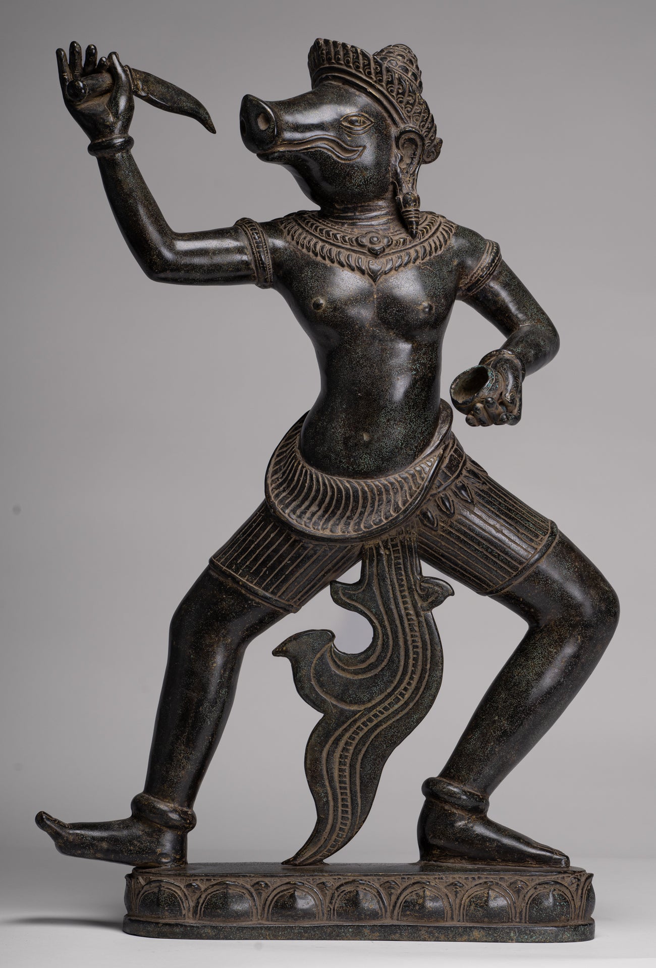 Varaha Statue - Antique Khmer Style Standing Bronze Varaha Boar Avatar of Vishnu - 62cm/25"