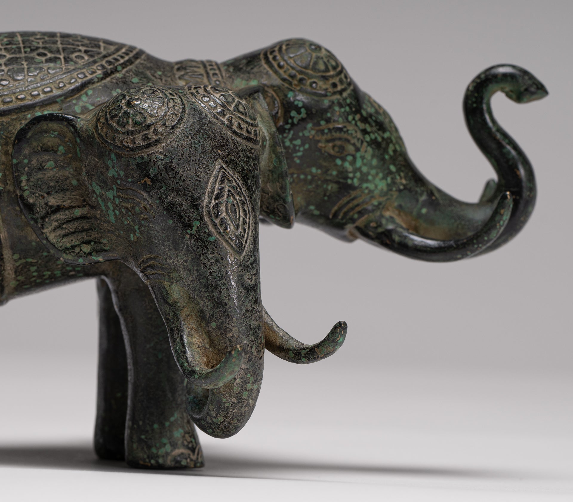 Antique Khmer Style Bronze Erawan Airavata or Elephant Statue - 11.5cm/5" Tall