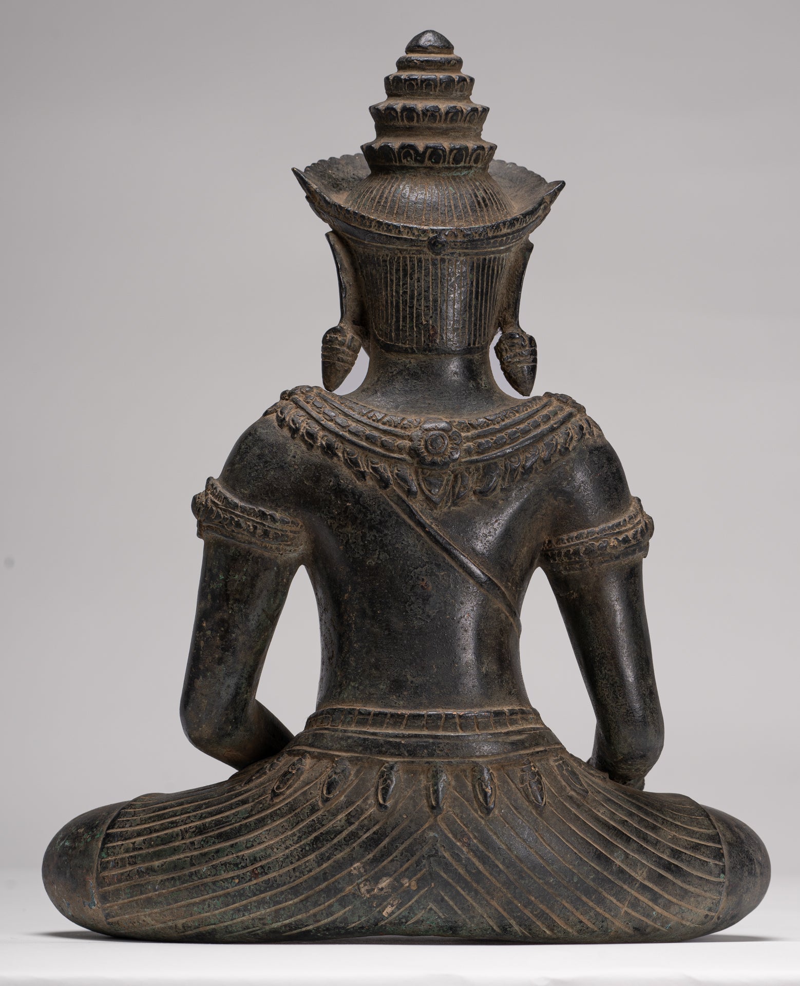 Buddha Statue - Antique Khmer Style Bronze Enlightenment Bayon Buddha Statue - 37cm/15"