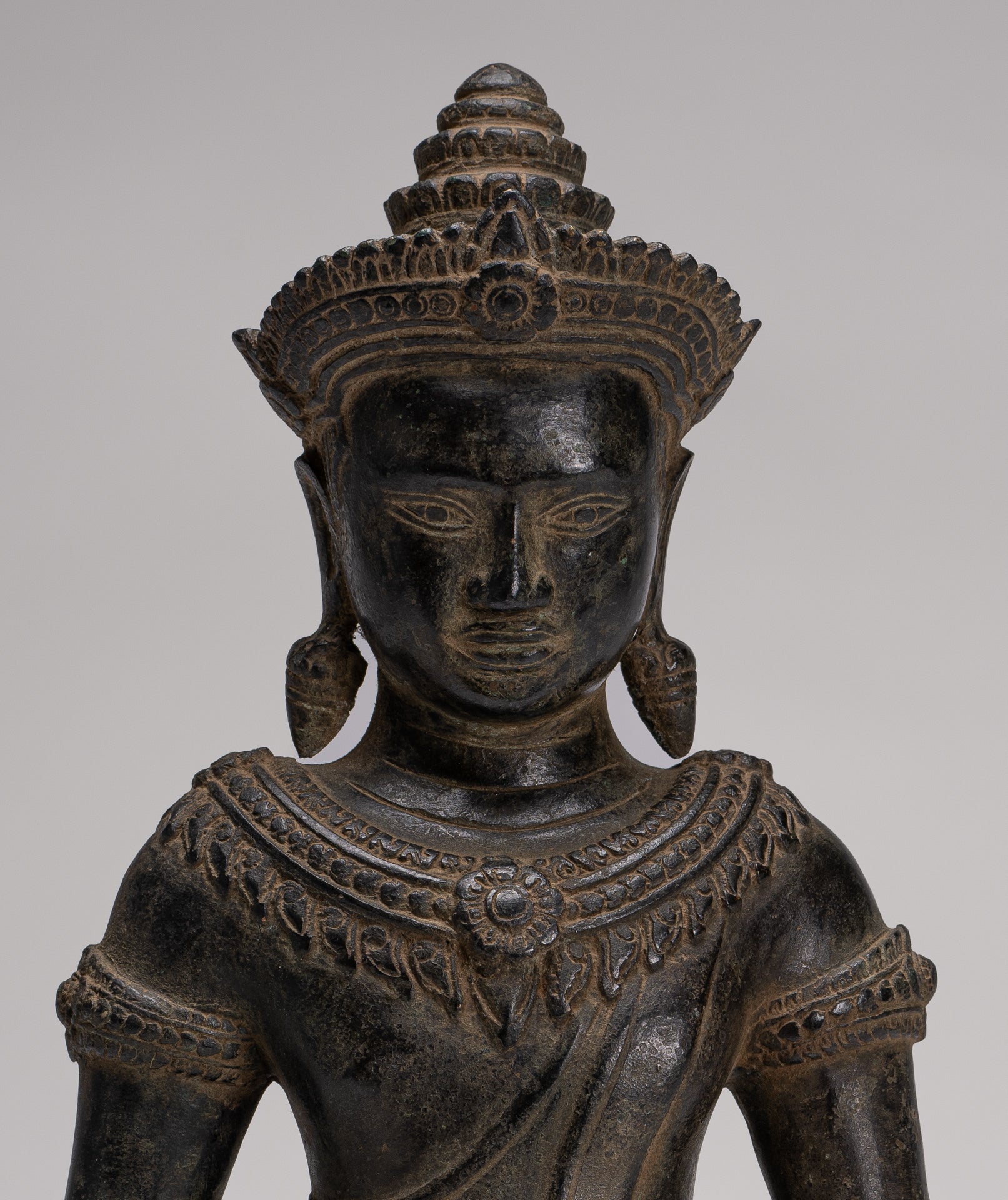 Buddha Statue - Antique Khmer Style Bronze Enlightenment Bayon Buddha Statue - 37cm/15"