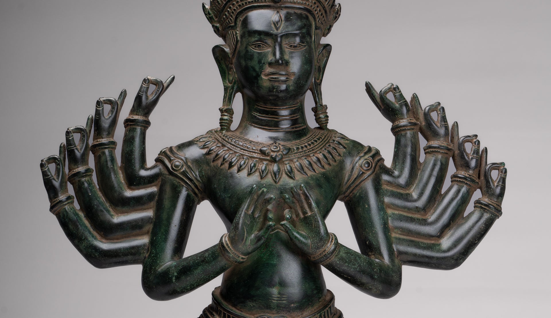 Antique Khmer Style Bronze Angkor Wat Ardhaparyanka Shiva - 10 Arms - 70cm/28"