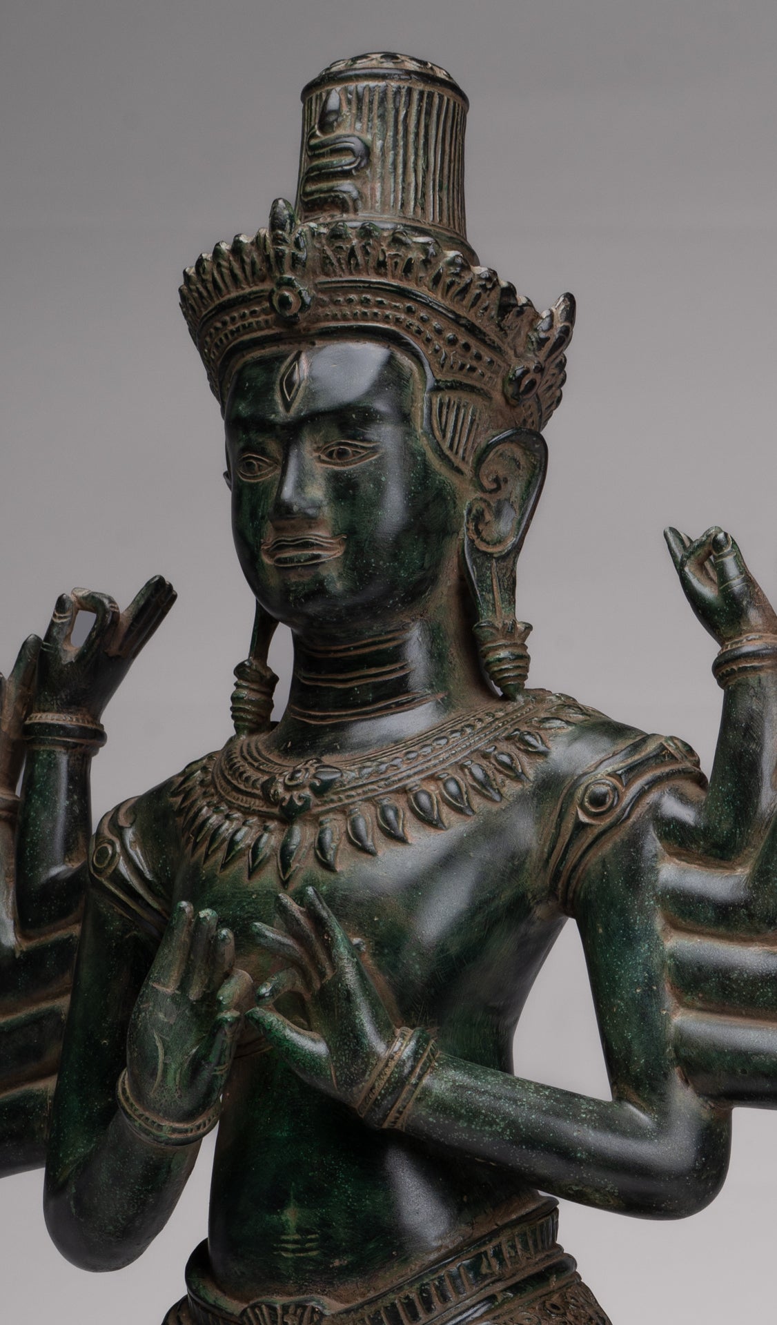 Antique Khmer Style Bronze Angkor Wat Ardhaparyanka Shiva - 10 Arms - 70cm/28"