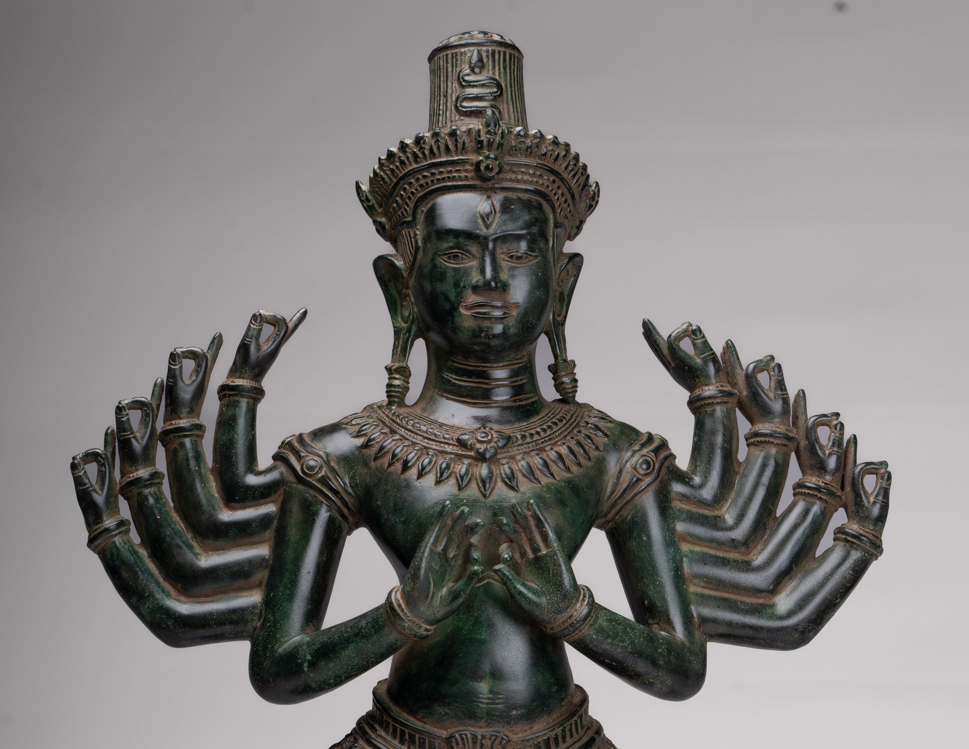Antique Khmer Style Bronze Angkor Wat Ardhaparyanka Shiva - 10 Arms - 70cm/28"