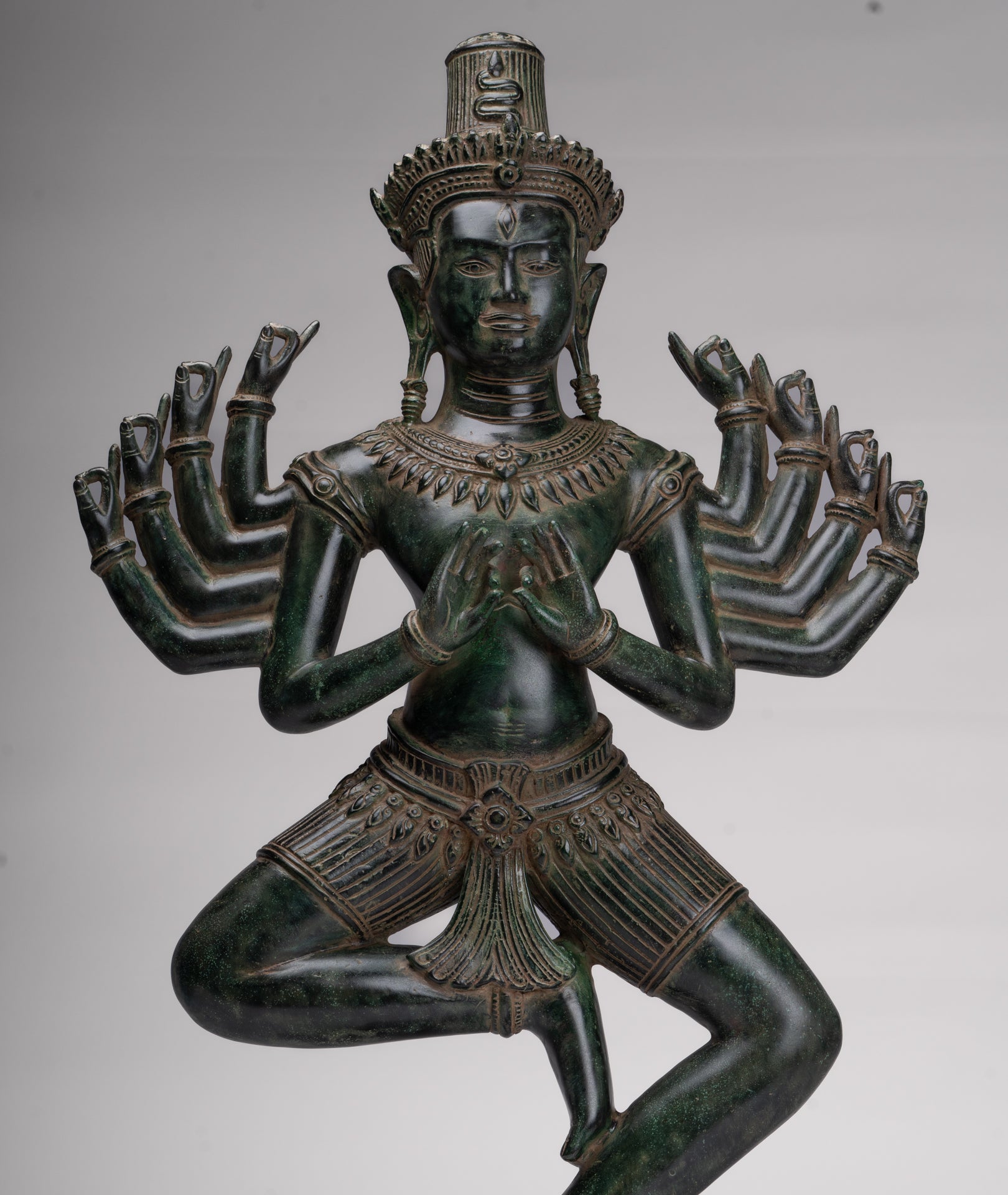 Antique Khmer Style Bronze Angkor Wat Ardhaparyanka Shiva - 10 Arms - 70cm/28"