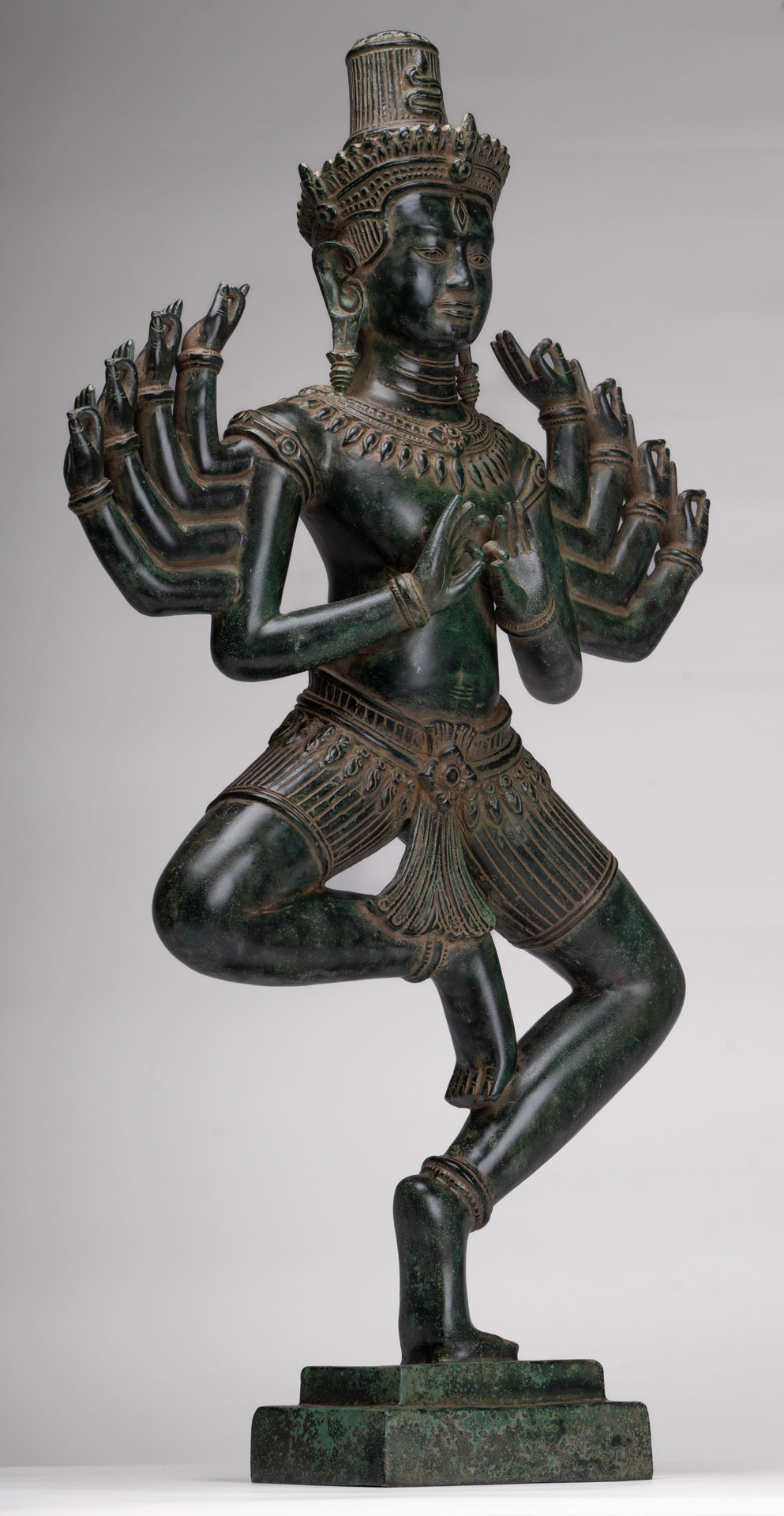 Antique Khmer Style Bronze Angkor Wat Ardhaparyanka Shiva - 10 Arms - 70cm/28"