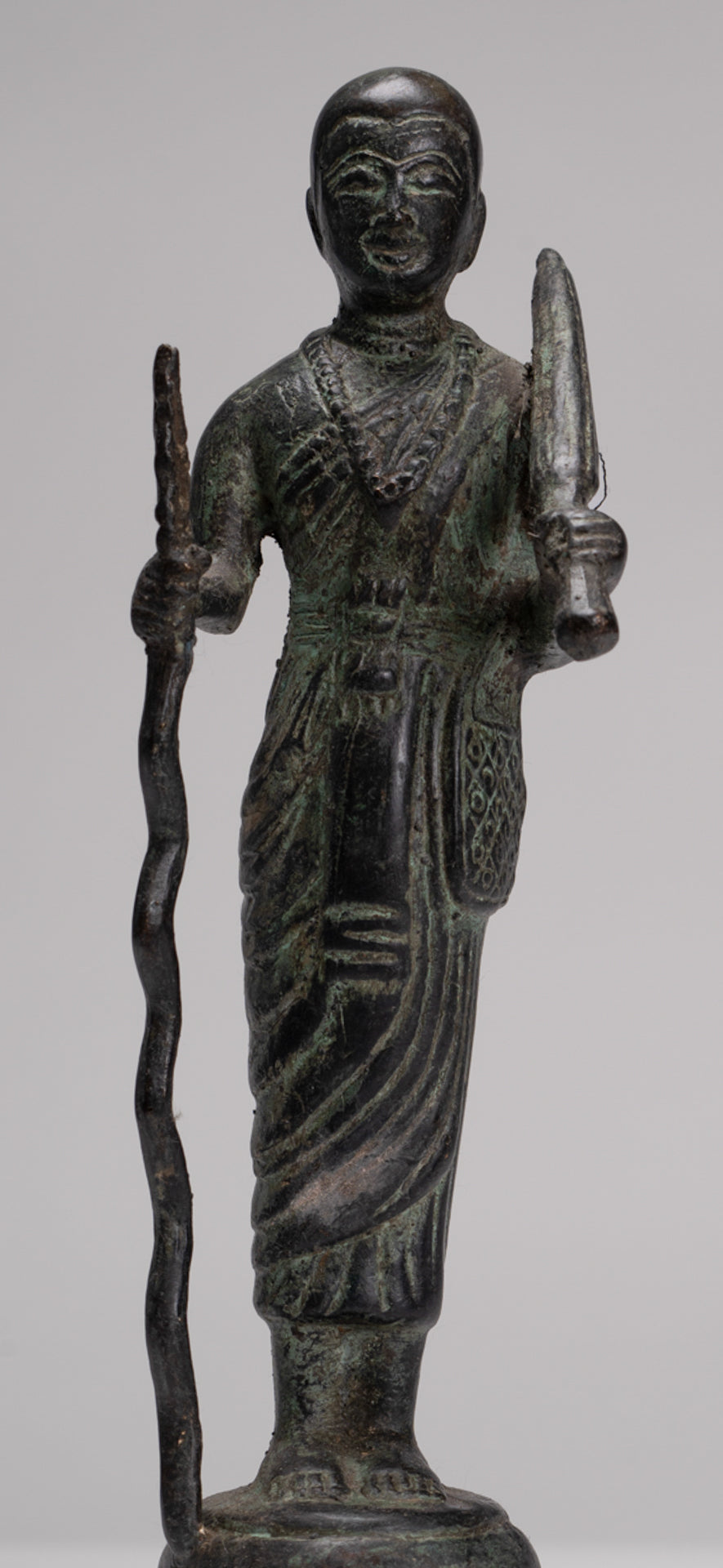 Monk - Antique Thai Style Bronze Dvaravati Devotee / Disciple of Buddha Statue - 26cm/10"