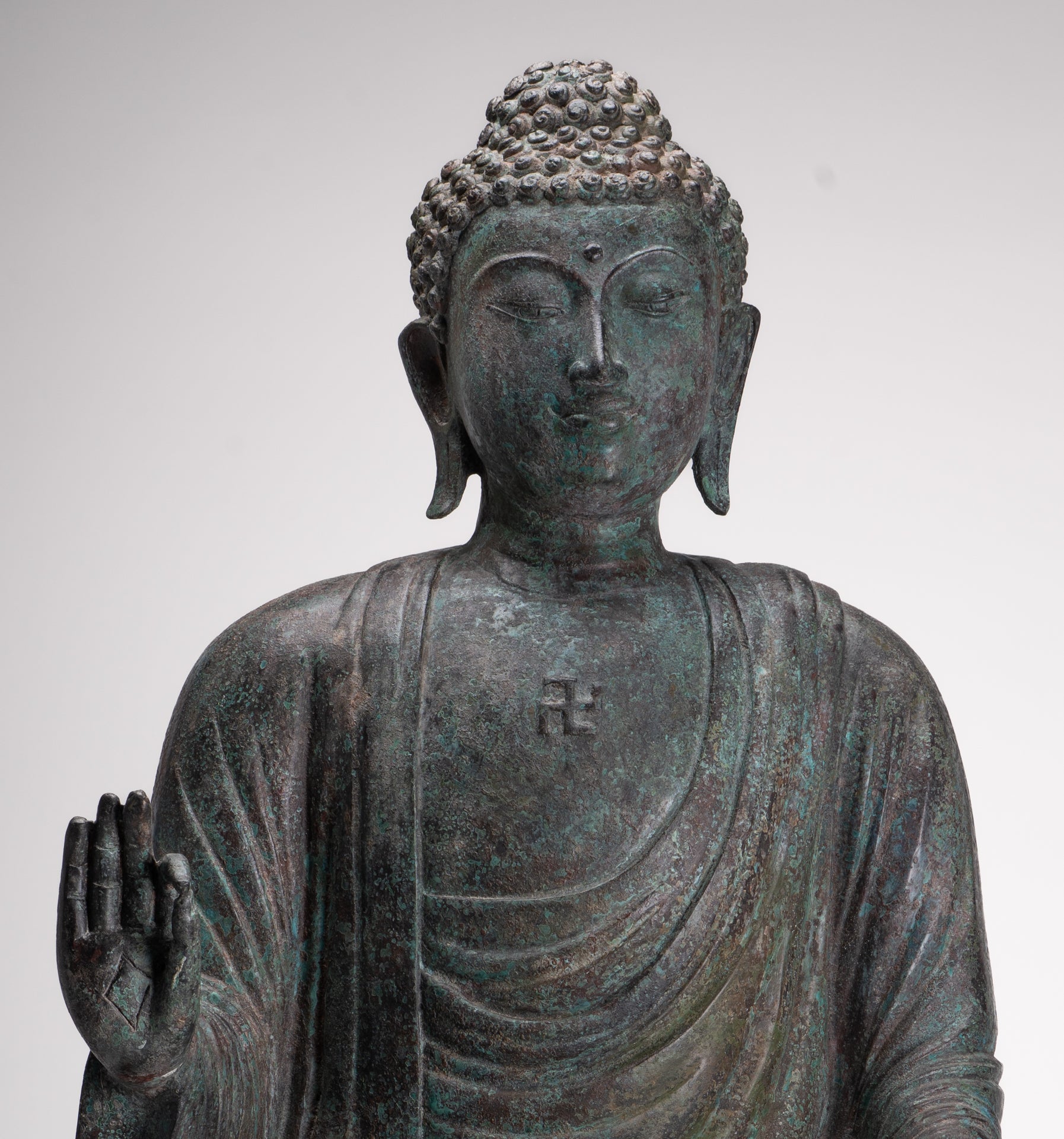 Masterpiece Antique Tibet Style Seated Teaching Buddha Statue - 88cm/35"