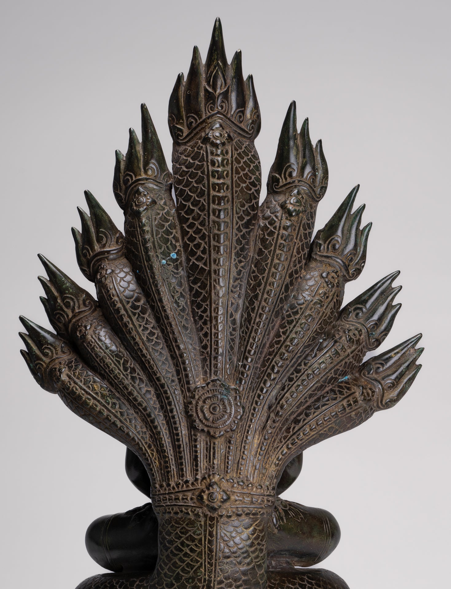 Large Buddha Statue - Antique Bayon Style Khmer Seated Bronze Naga Meditation Buddha - 53cm/21"