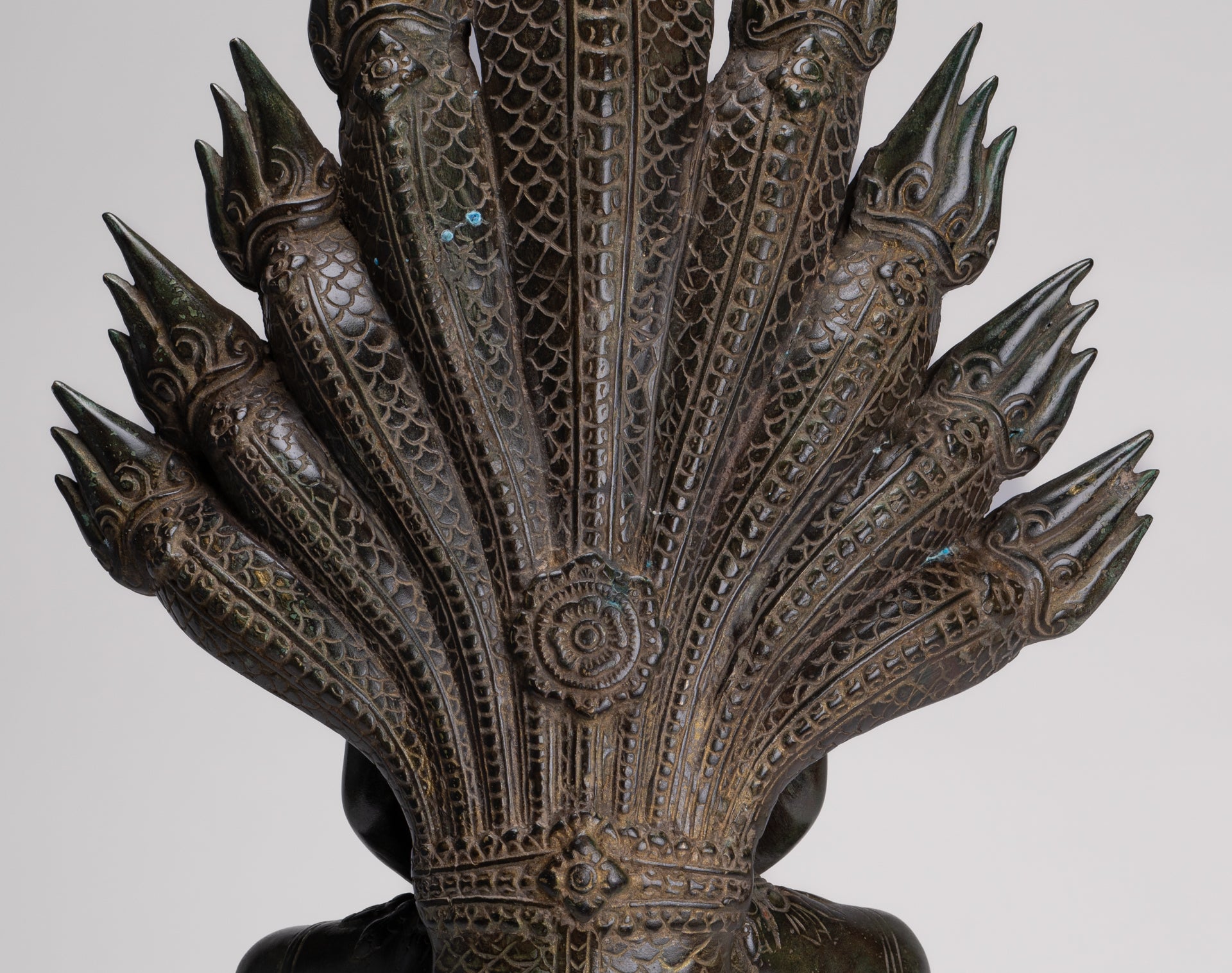 Large Buddha Statue - Antique Bayon Style Khmer Seated Bronze Naga Meditation Buddha - 53cm/21"