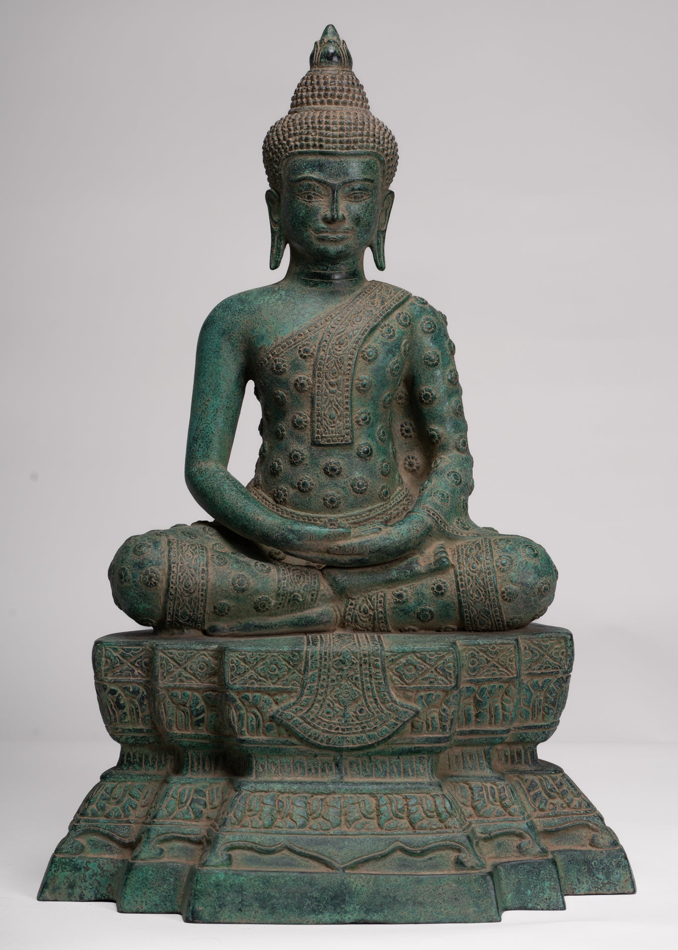 Buddha Statue - Antique Khmer Style Bronze Seated Amitabha Meditation Buddha Statue - 53cm/21"