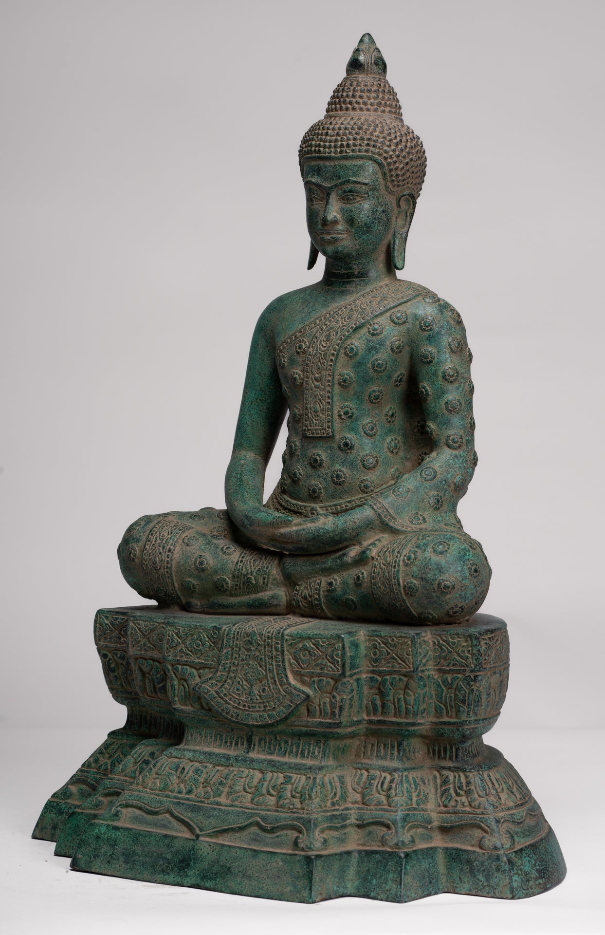 Buddha Statue - Antique Khmer Style Bronze Seated Amitabha Meditation Buddha Statue - 53cm/21"