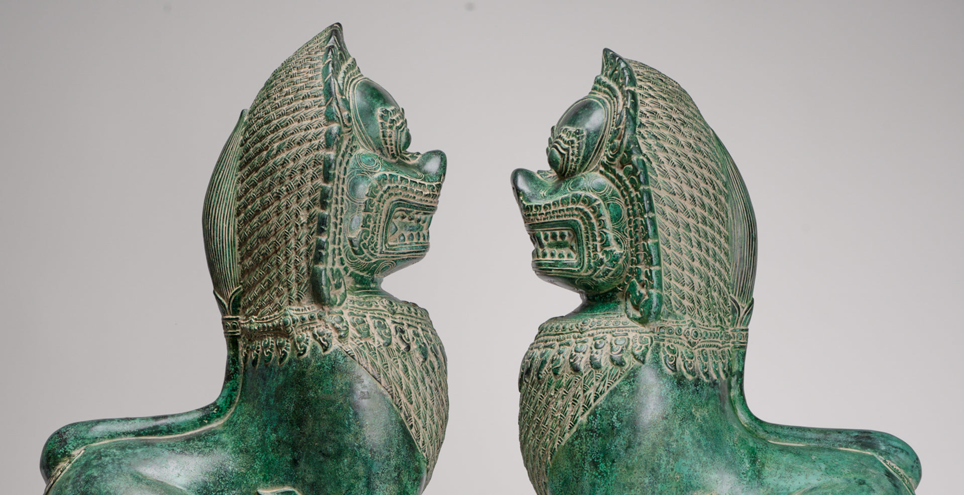 Temple Lions - Antique Khmer Style Bronze Temple Guardians or Lions (Pair) - 72cm/29"