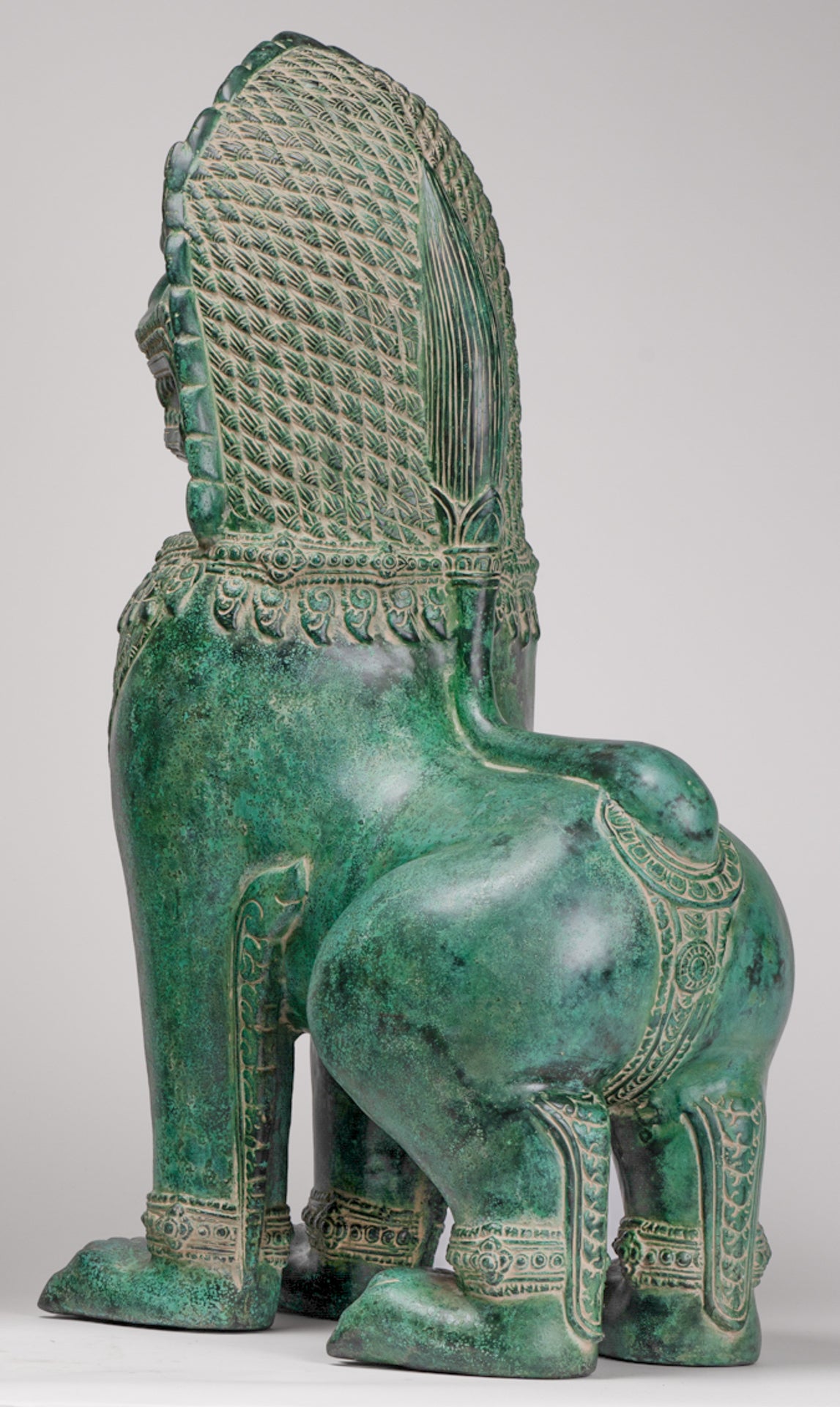 Temple Lions - Antique Khmer Style Bronze Temple Guardians or Lions (Pair) - 72cm/29"