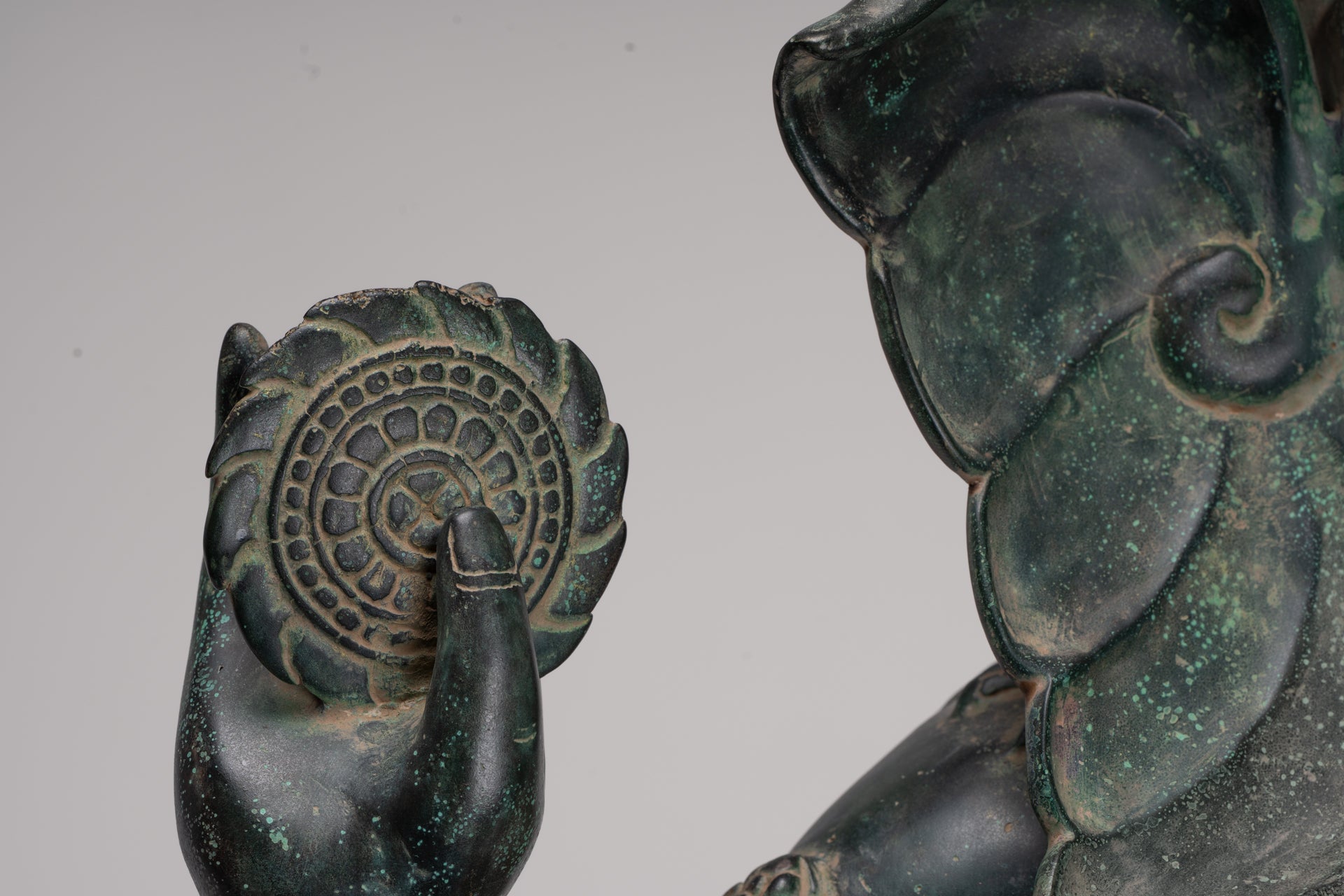 Large Ganesha Statue - Antique Khmer Style Angkor Wat Bronze Seated Four Arm Ganesh Statue - 74cm/30"