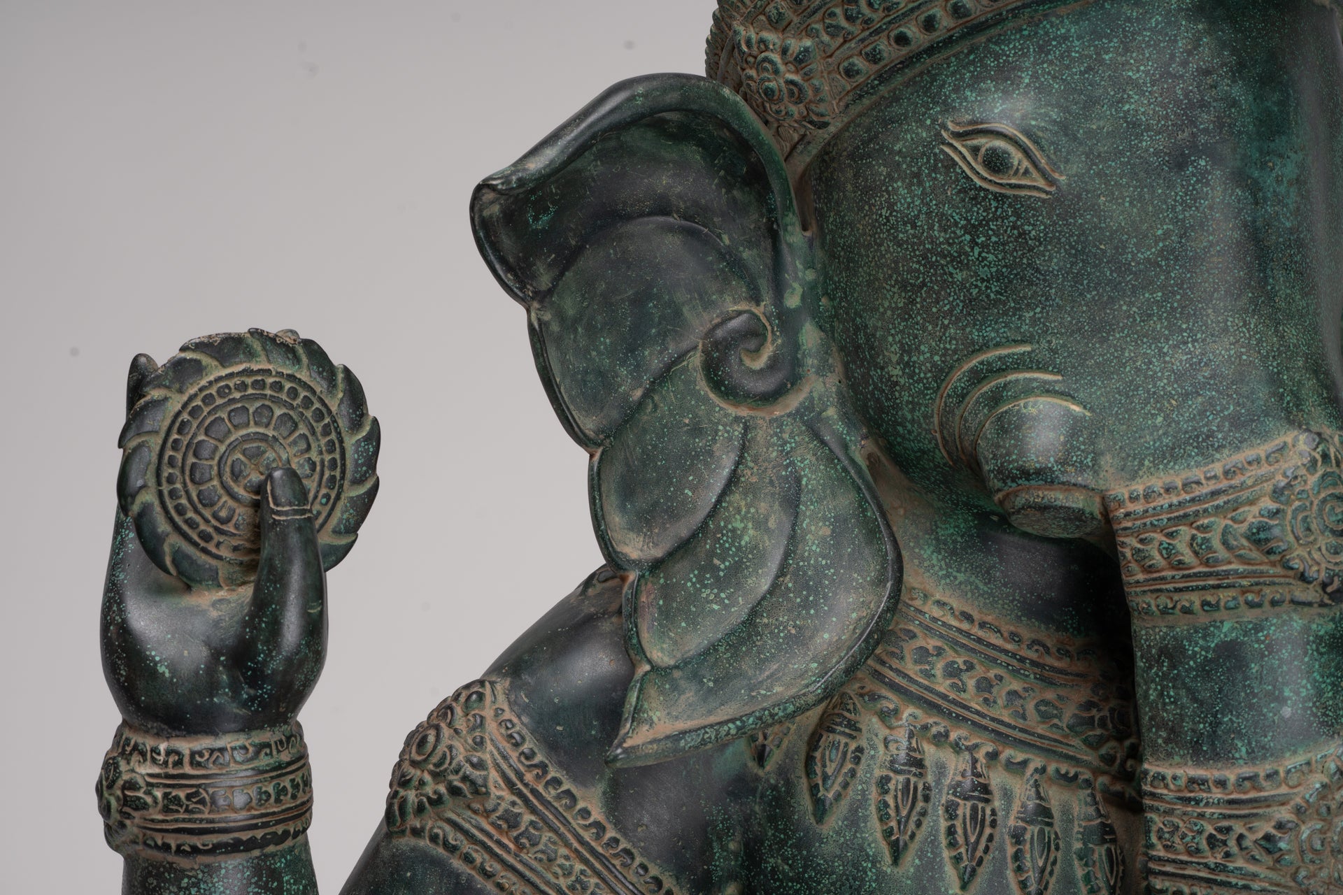 Large Ganesha Statue - Antique Khmer Style Angkor Wat Bronze Seated Four Arm Ganesh Statue - 74cm/30"