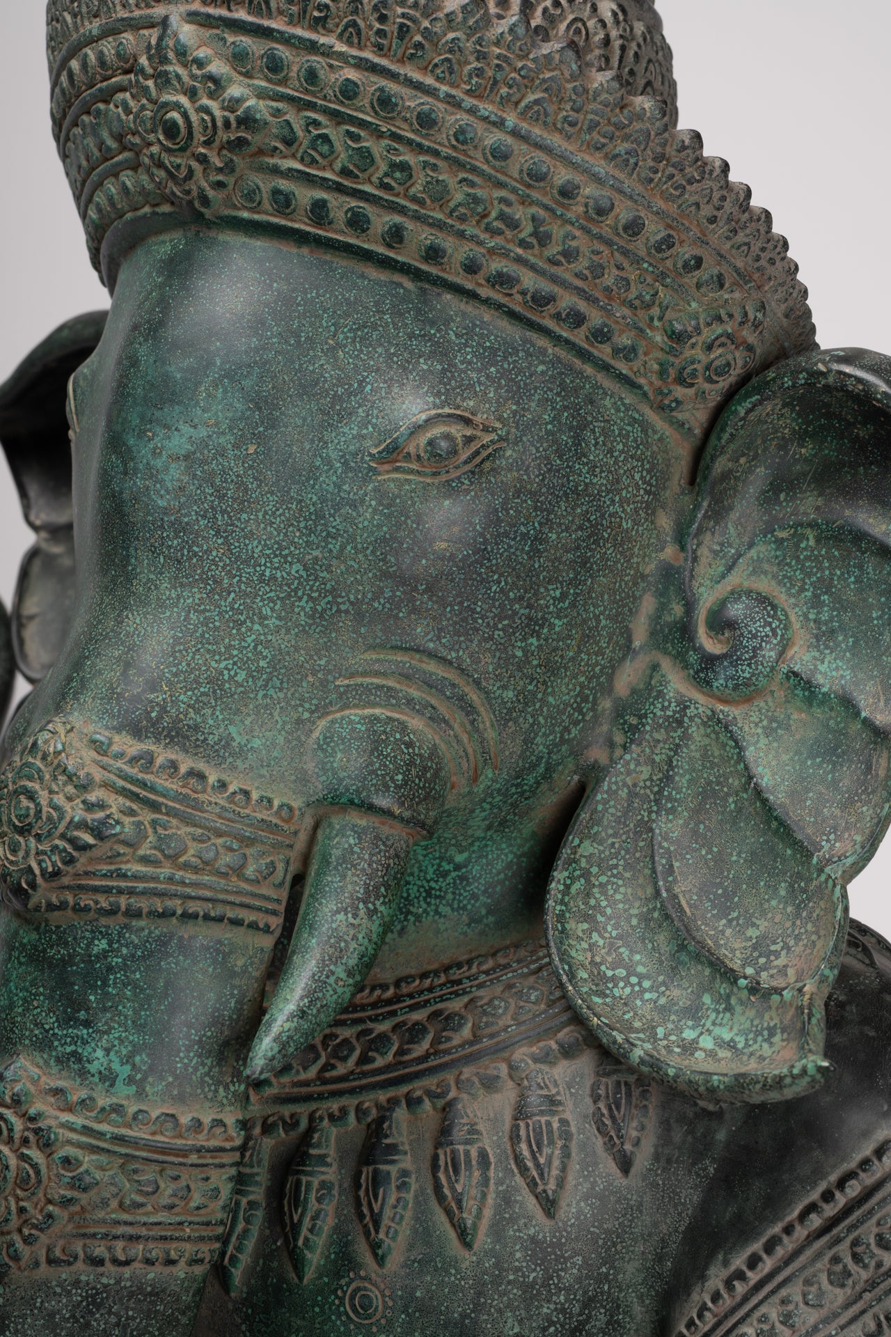 Large Ganesha Statue - Antique Khmer Style Angkor Wat Bronze Seated Four Arm Ganesh Statue - 74cm/30"