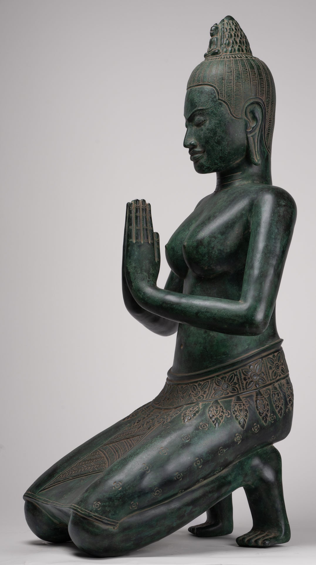 Deity Statue - Antique Khmer Style Bayon Prajnaparamita Statue / Goddess - 95cm/38"