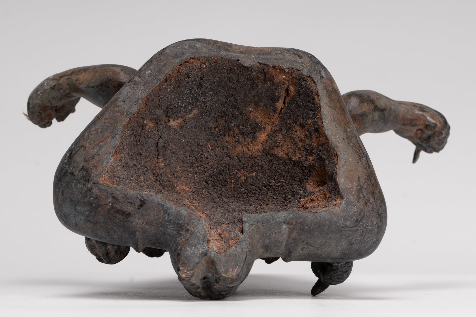 Ganesha Statue - Antique Thai Style Bronze Seated 4-Arm Ganesha Statue - 18cm/7"