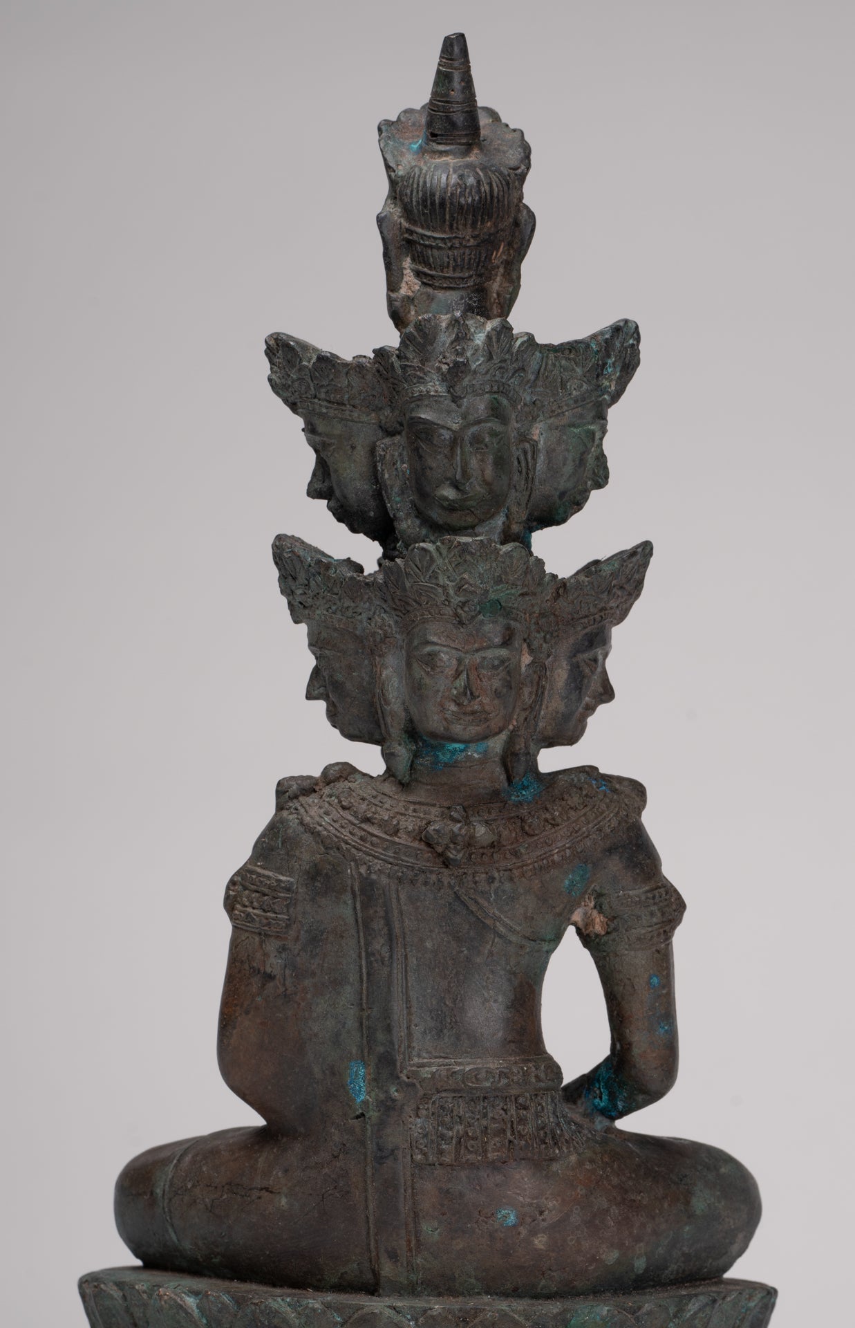 Antique Thai Style Seated Bronze Meditating Hevajra Statue - 30cm/12" Tall