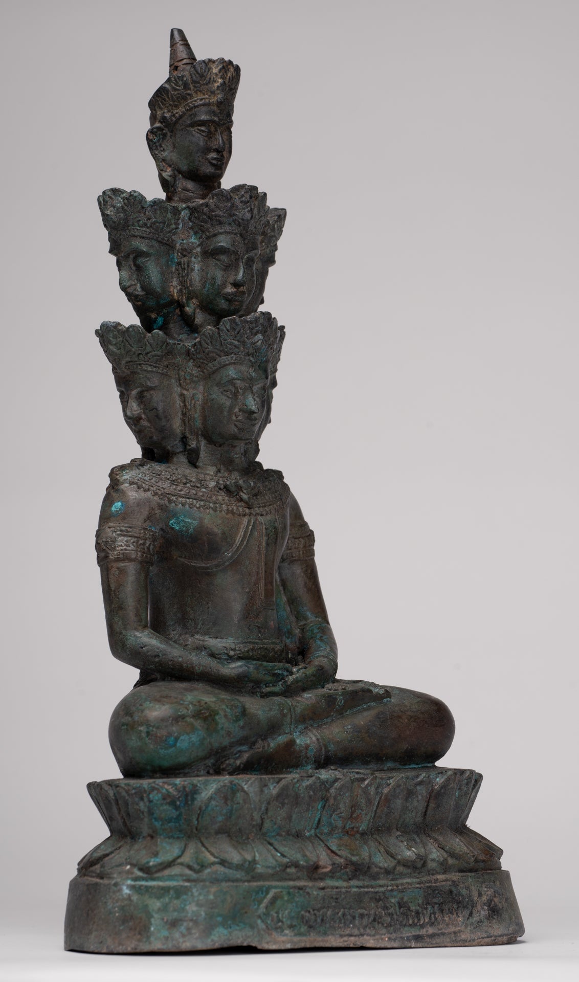 Antique Thai Style Seated Bronze Meditating Hevajra Statue - 30cm/12" Tall