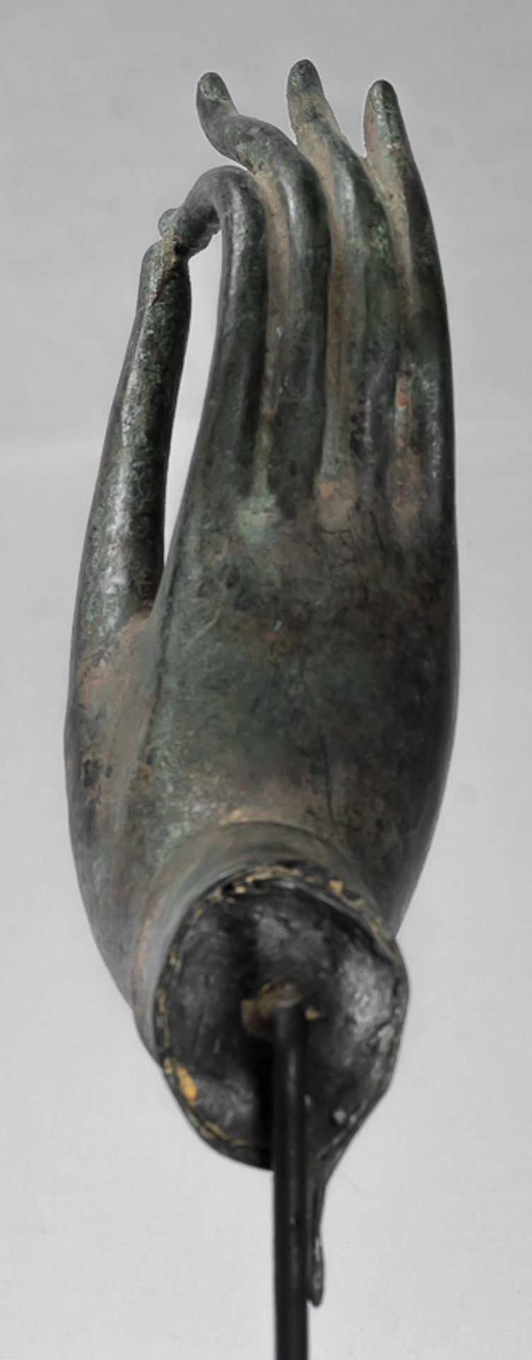 Mounted Antique Thai Style Southeast Asia Bronze Thai Teaching Hand - 29cm/12"